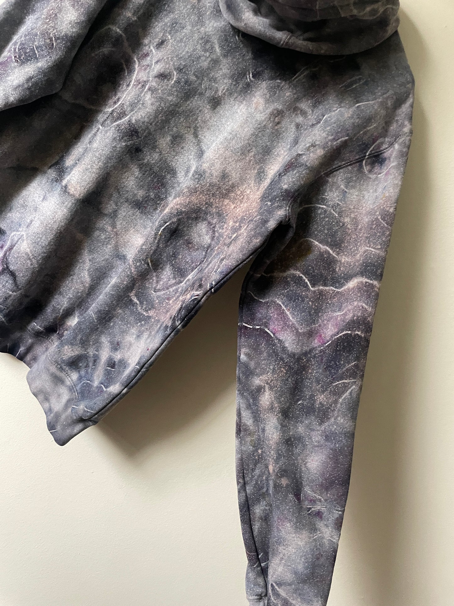 Medium Men's Carhartt Tie Dye Long Sleeve Hoodie | One-Of-a-Kind Upcycled Gray and Black Geode Sweatshirt