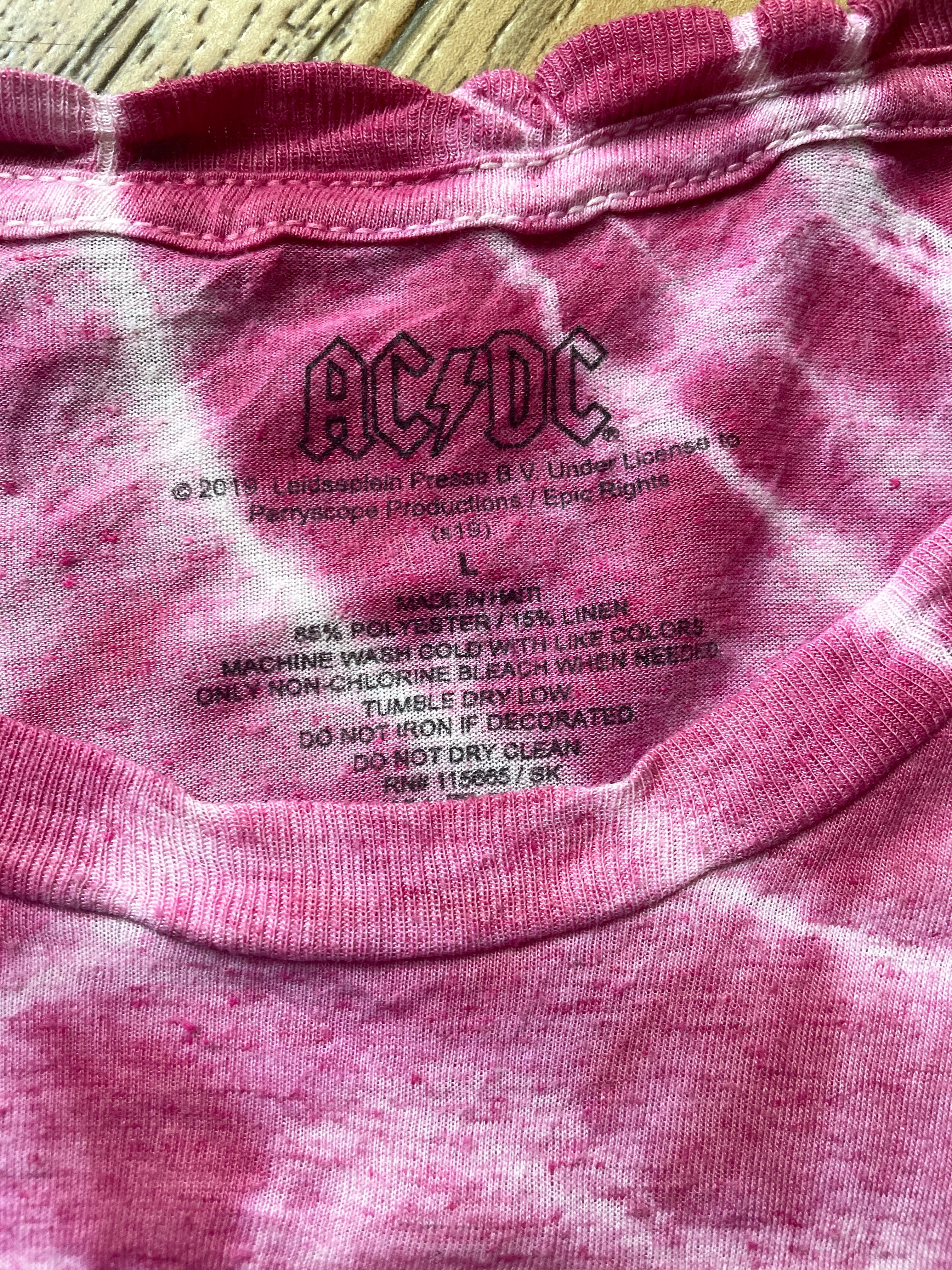 AC/DC Highway to Hell Pink and White Geode Short Sleeve Tie Dye T-Shirt | Men's Large