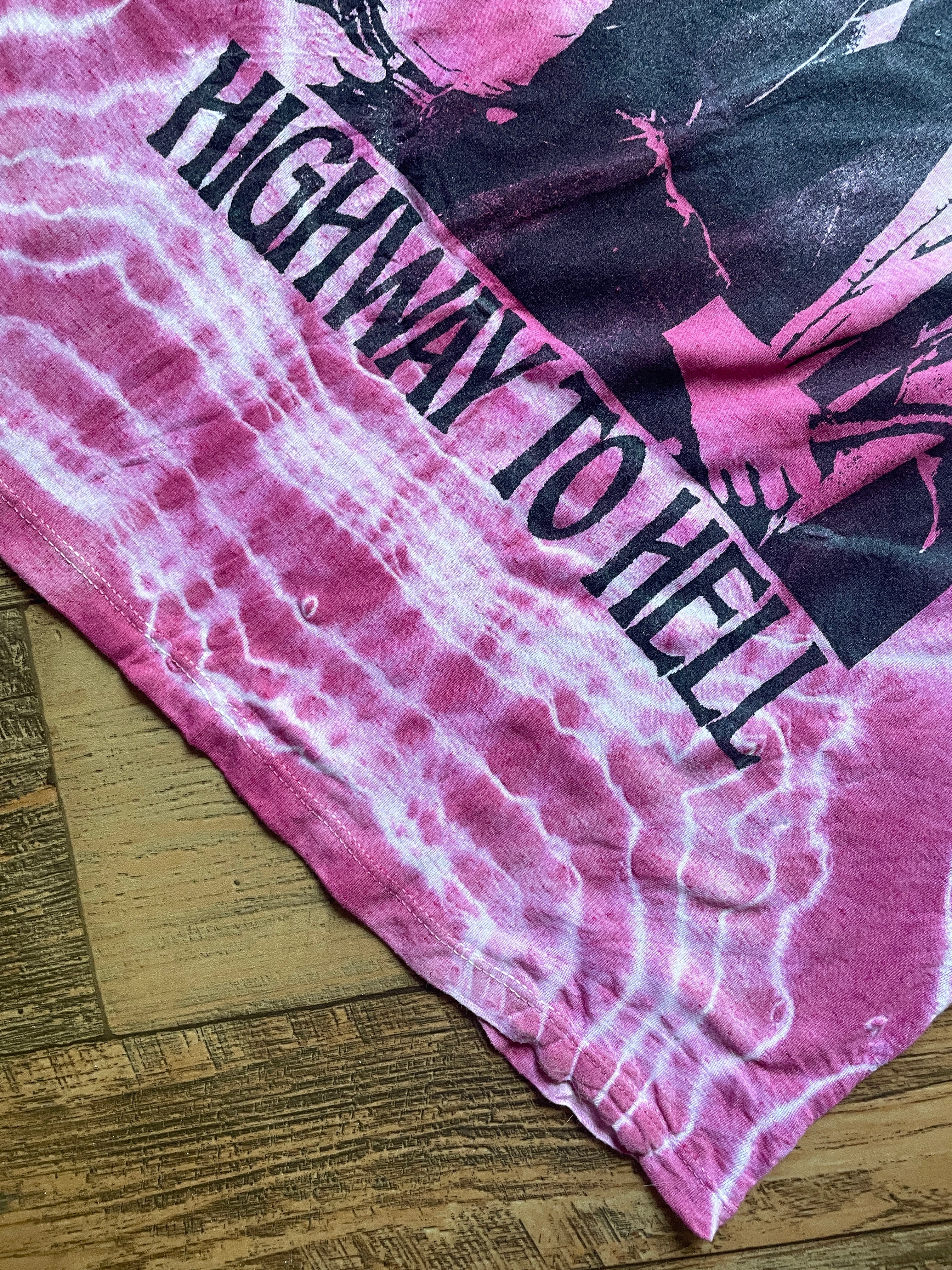 AC/DC Highway to Hell Pink and White Geode Short Sleeve Tie Dye T-Shirt | Men's Large