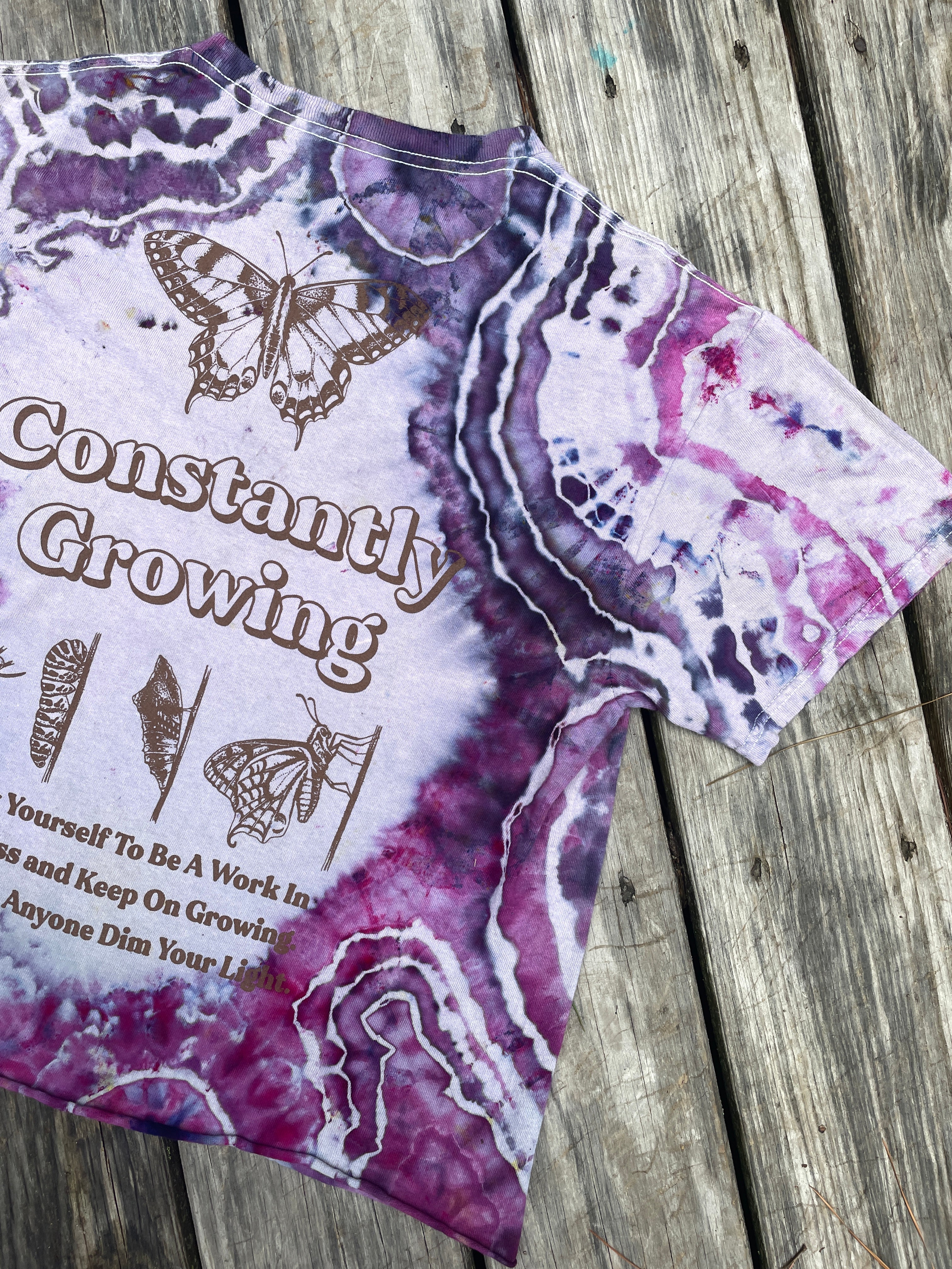 Purple Butterfly Geode Short Sleeve Tie Dye Crop Top | Unisex Medium