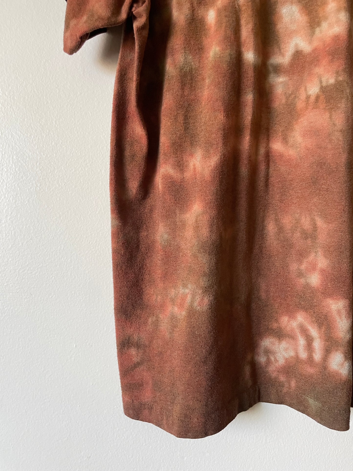 Medium Men's Delicate Arch Handmade Tie Dye T-Shirt | One-Of-a-Kind Upcycled Brown and Orange Earth Tones Short Sleeve Shirt