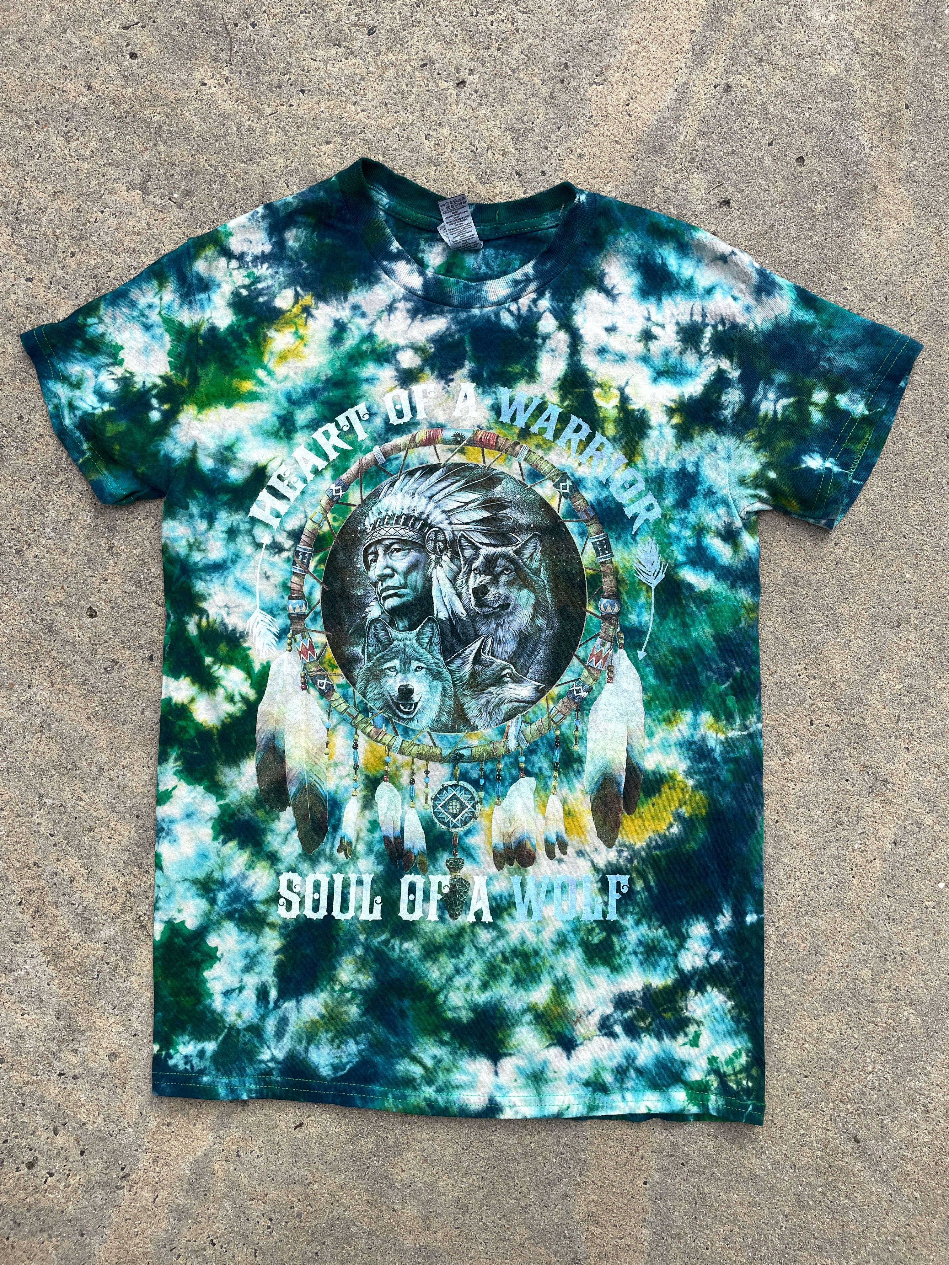 Soul of a Wolf Green and Blue Short Sleeve Tie Dye T-Shirt | Men's Small