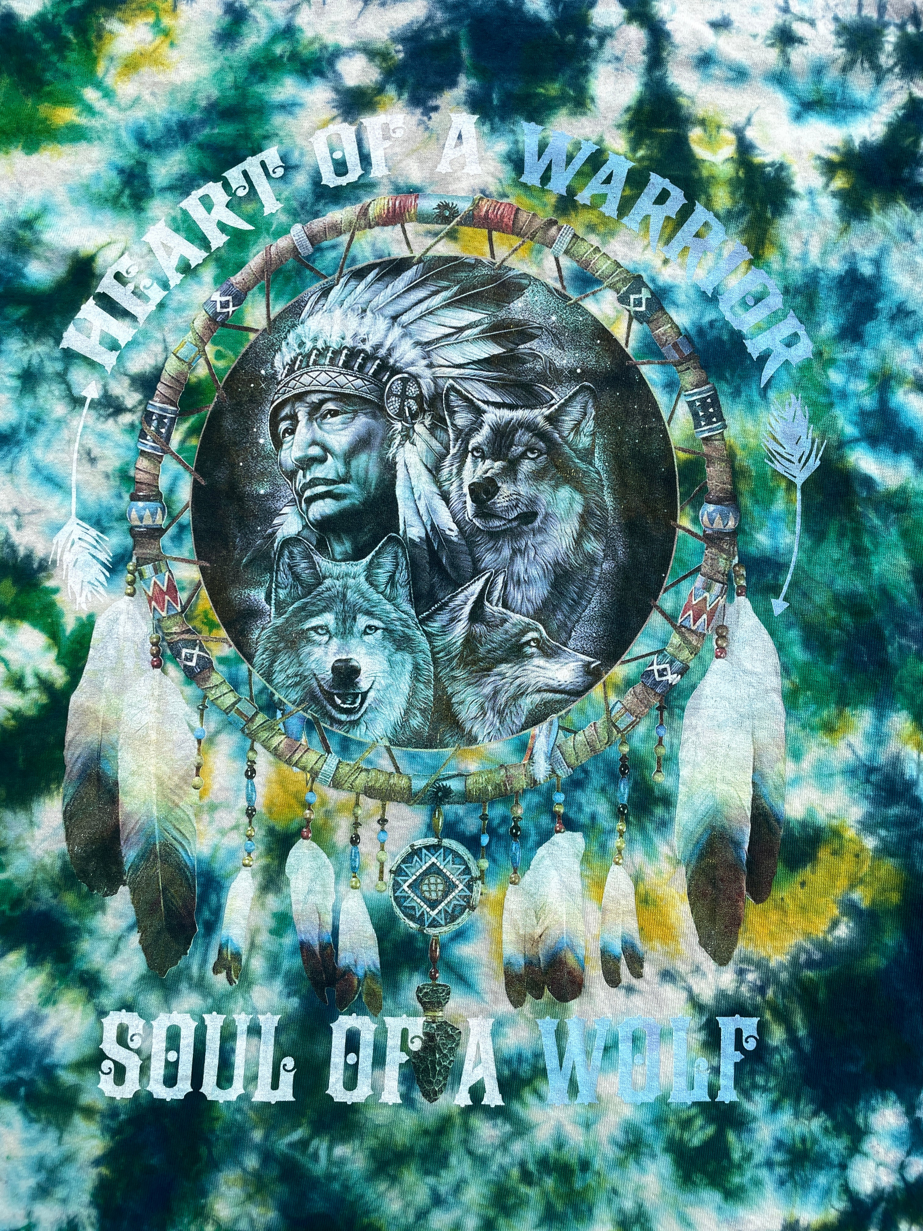 Soul of a Wolf Green and Blue Short Sleeve Tie Dye T-Shirt | Men's Small