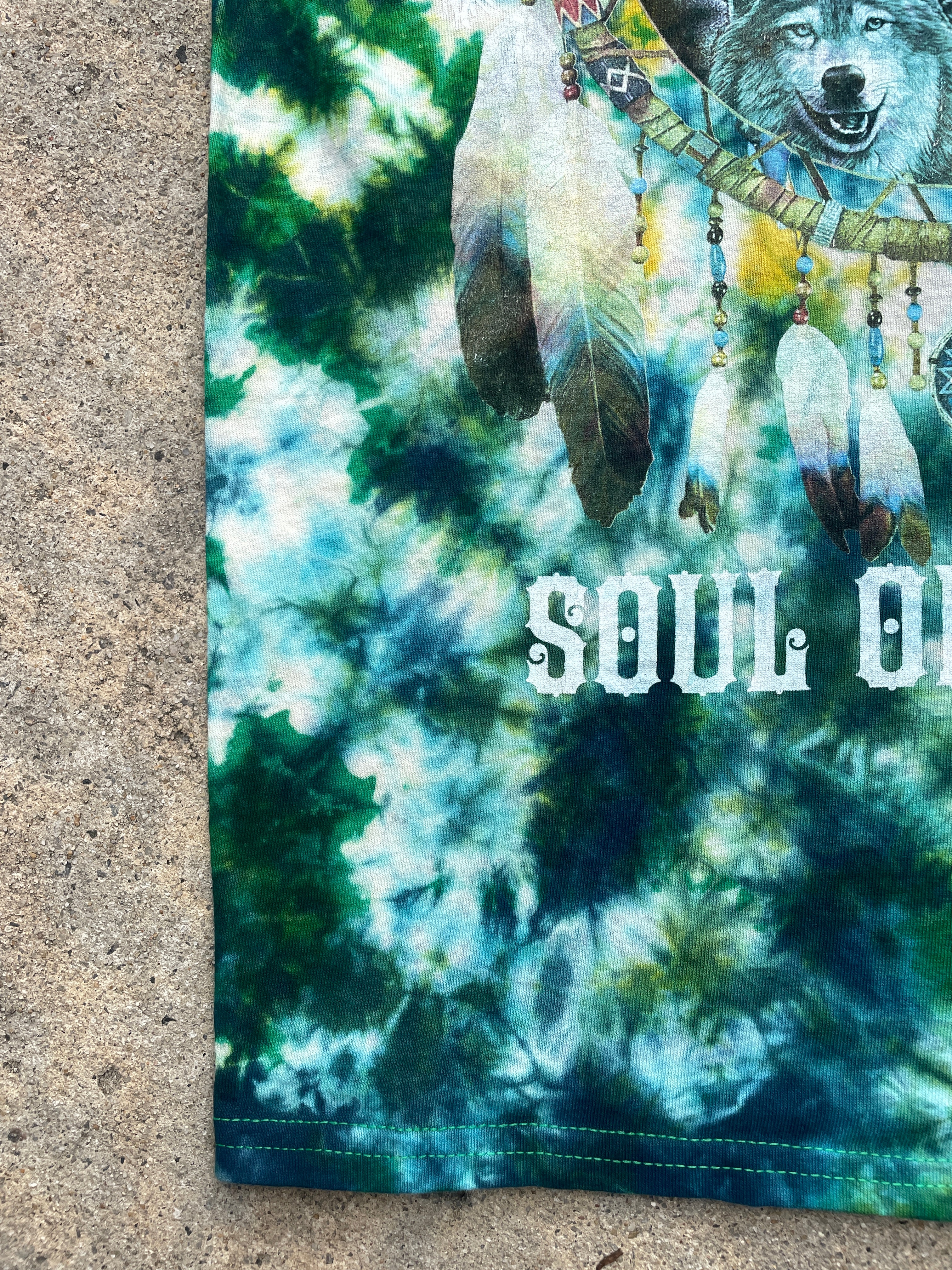 Soul of a Wolf Green and Blue Short Sleeve Tie Dye T-Shirt | Men's Small
