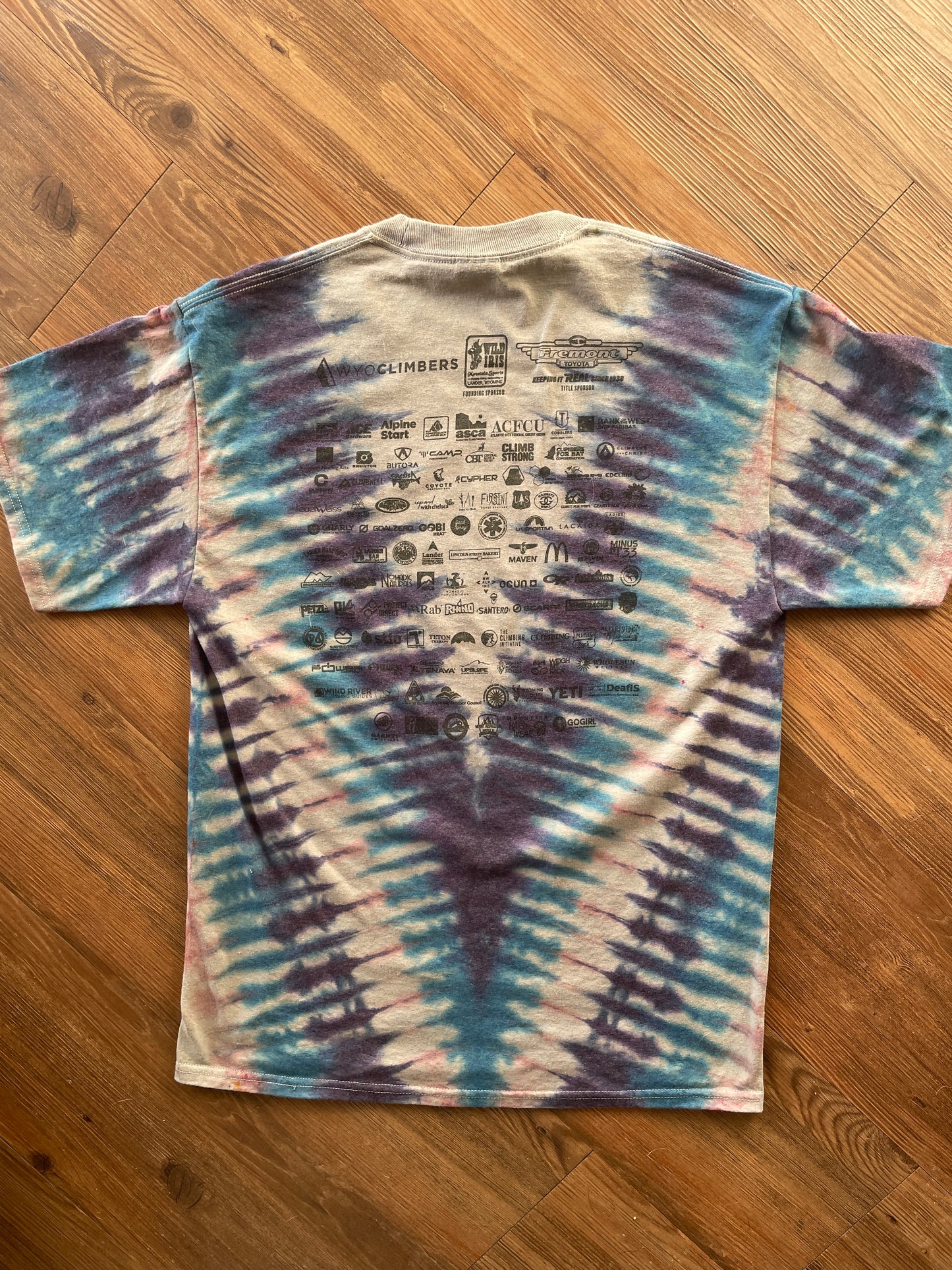 MEDIUM Men’s International Climbing Festival Tie Dye T-Shirt | Blue and Purple V-Pleated Short Sleeve