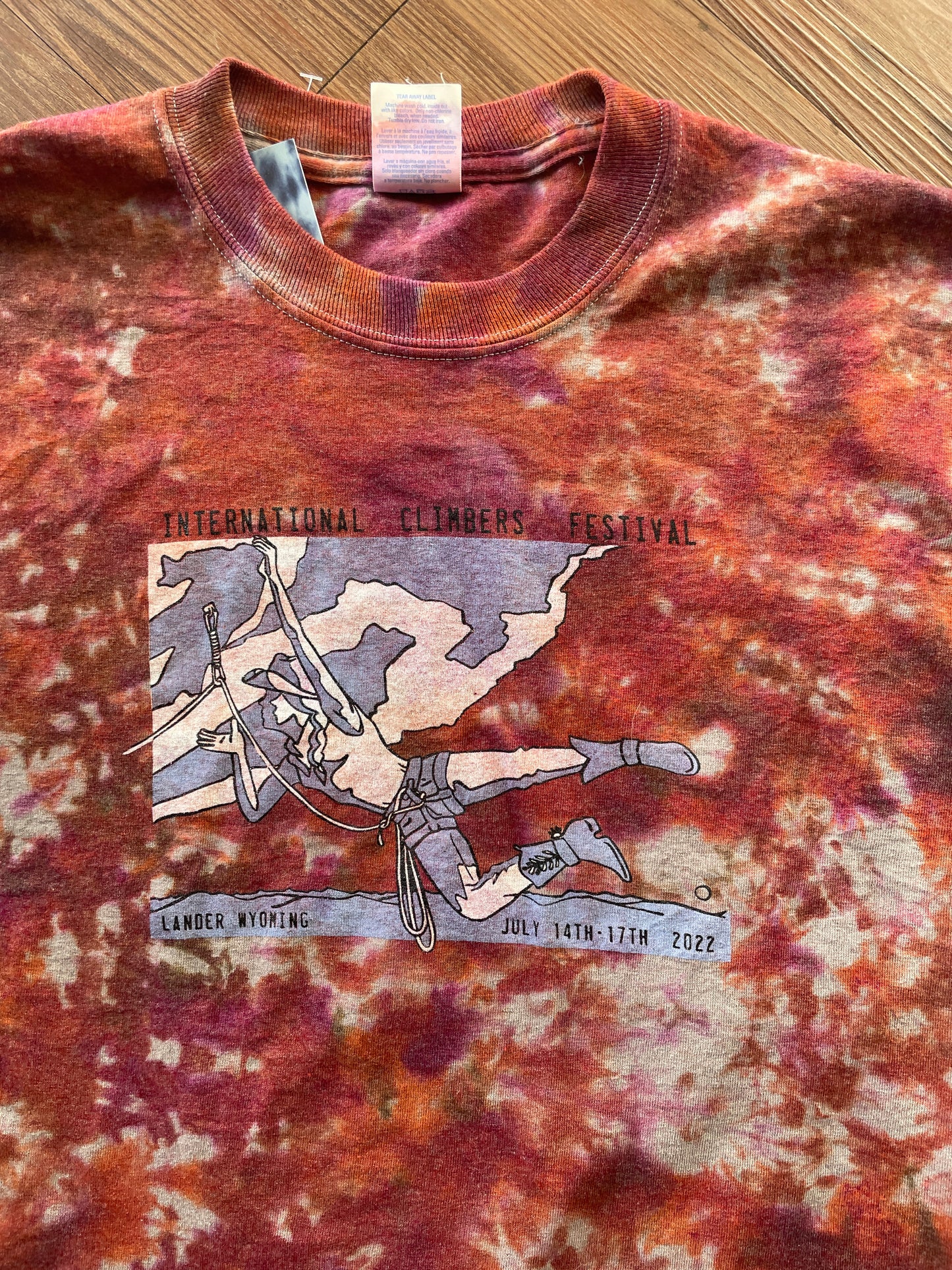 MEDIUM Men’s International Climbing Festival Tie Dye T-Shirt | Red and Orange Crumpled Short Sleeve