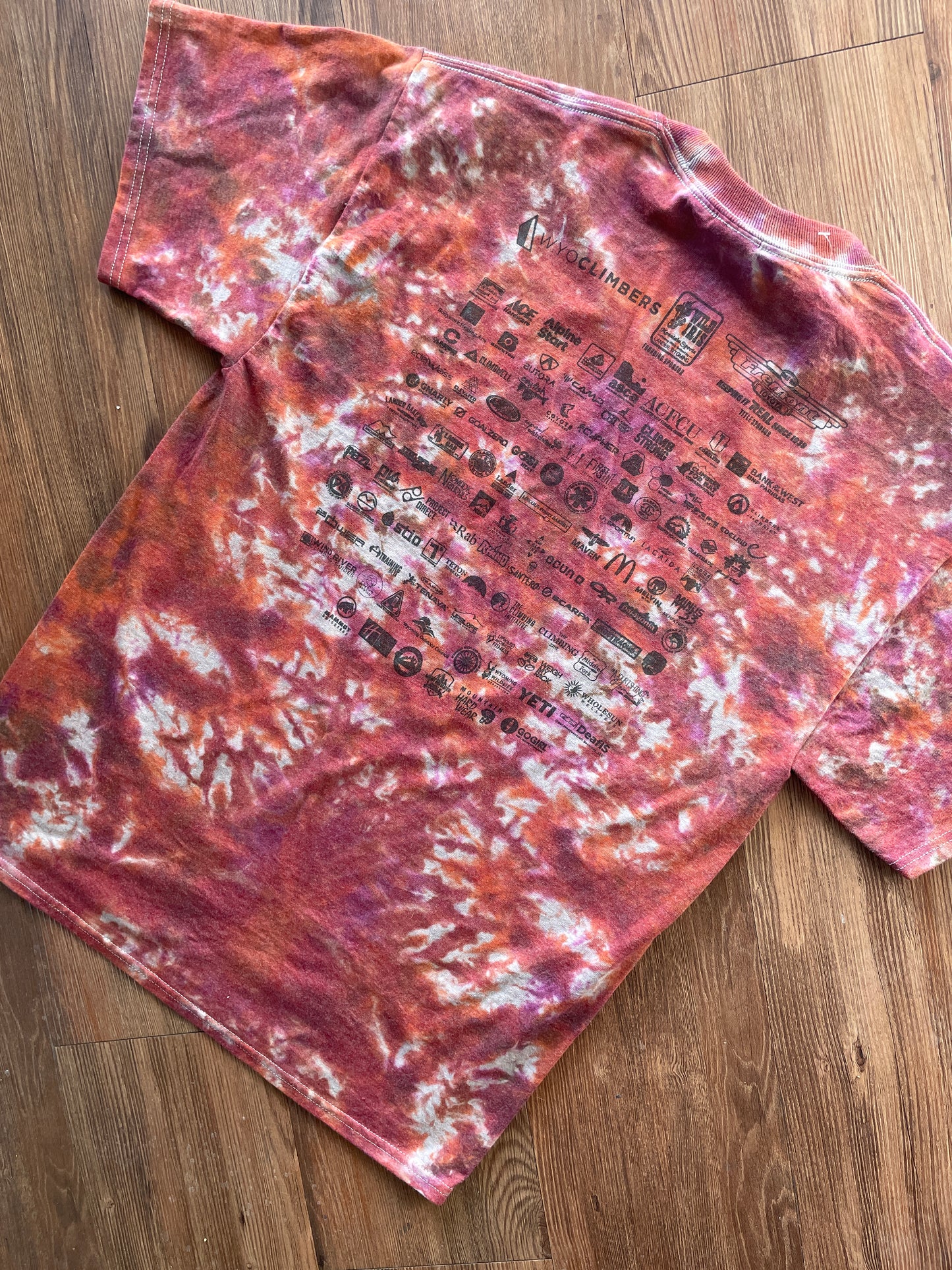 MEDIUM Men’s International Climbing Festival Tie Dye T-Shirt | Red and Orange Crumpled Short Sleeve