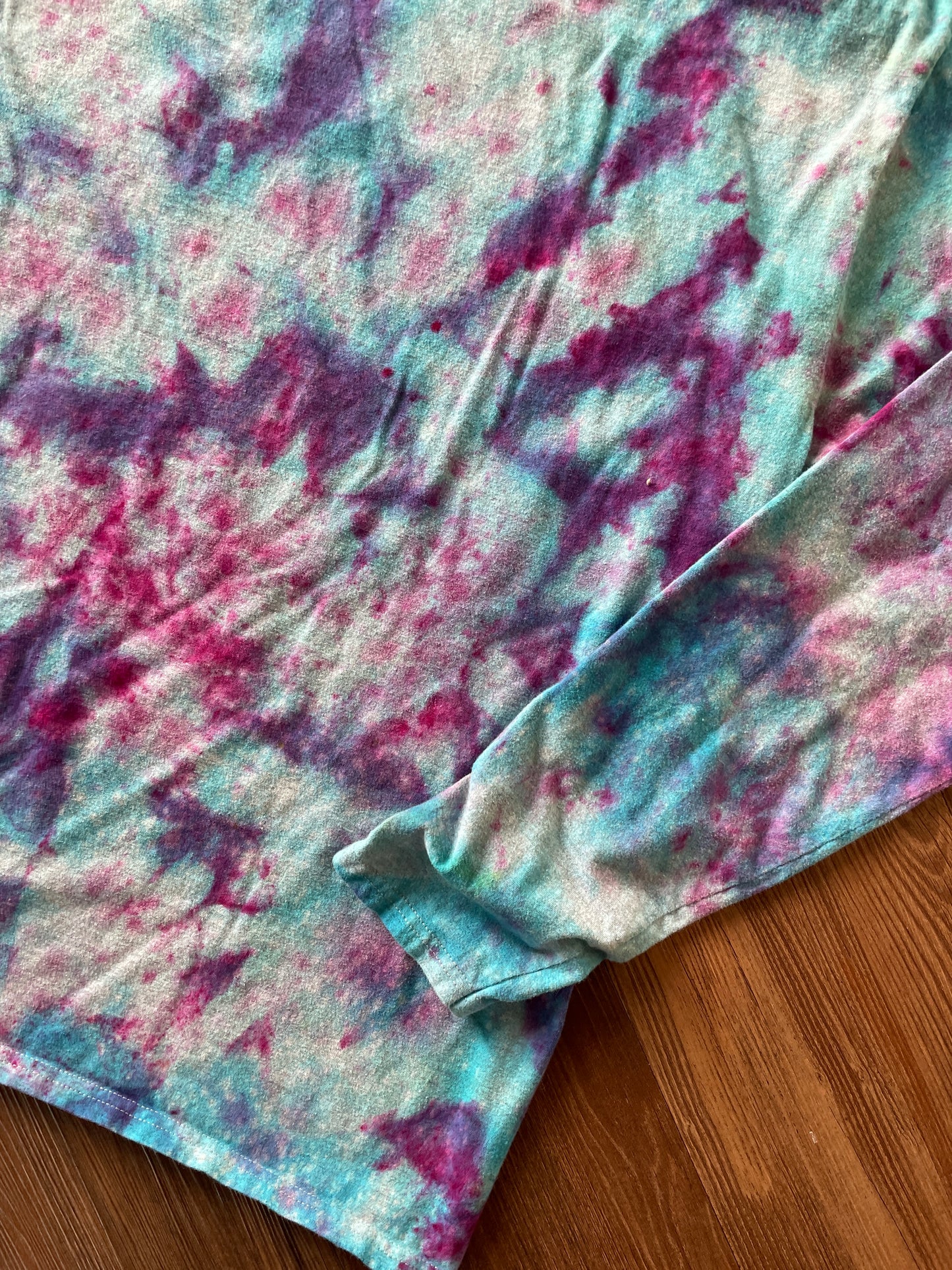 LARGE Men’s Eat, Sleep, Ski, Repeat Galaxy Handmade Tie Dye Long Sleeve T-Short | Pastel Blue and Purple Ice Dye Long Sleeve Tee