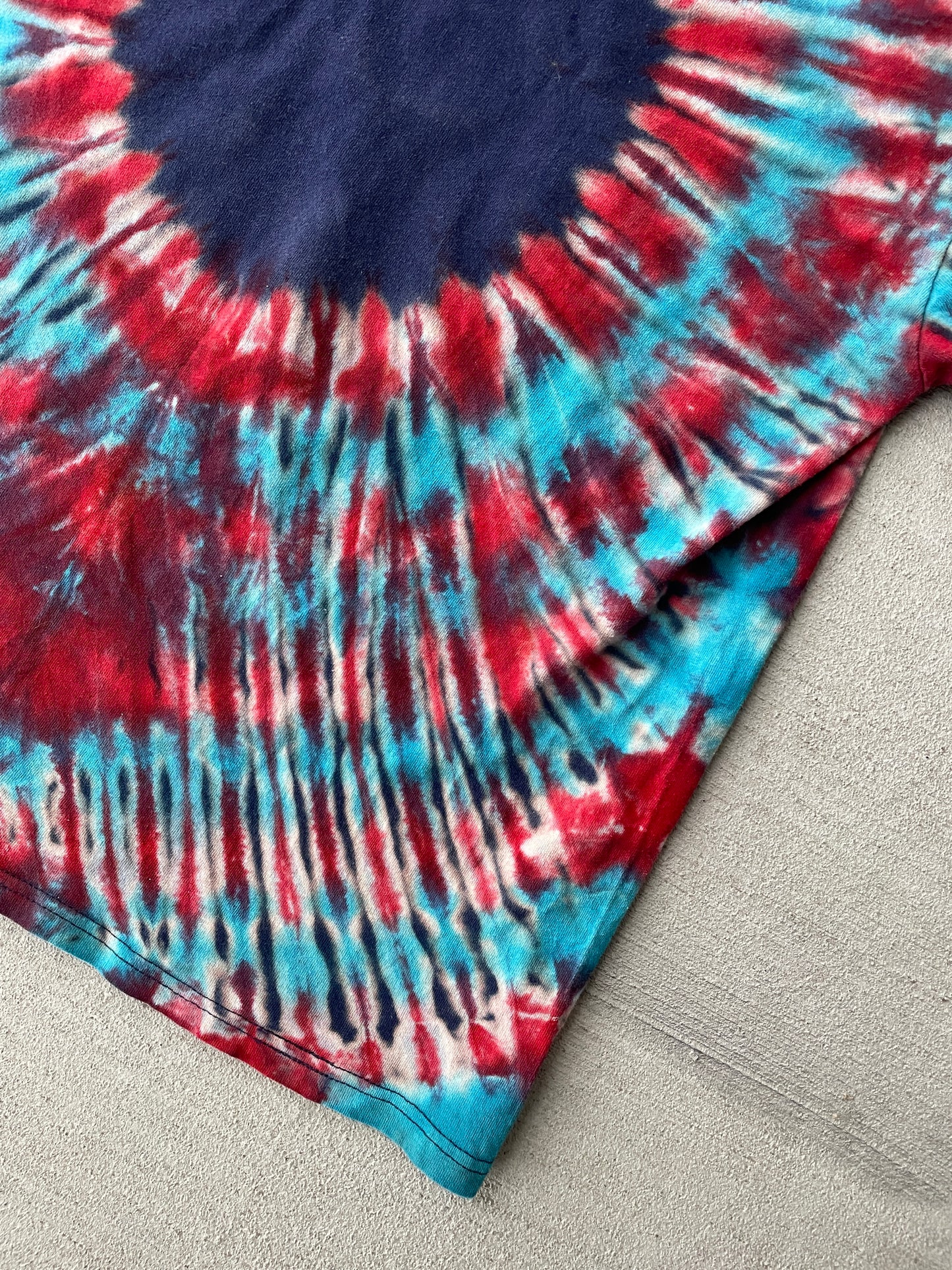 XL Men’s Captain America Handmade Tie Dye T-Shirt | Marvel Red, White, and Blue Reverse Tie Dye Short Sleeve