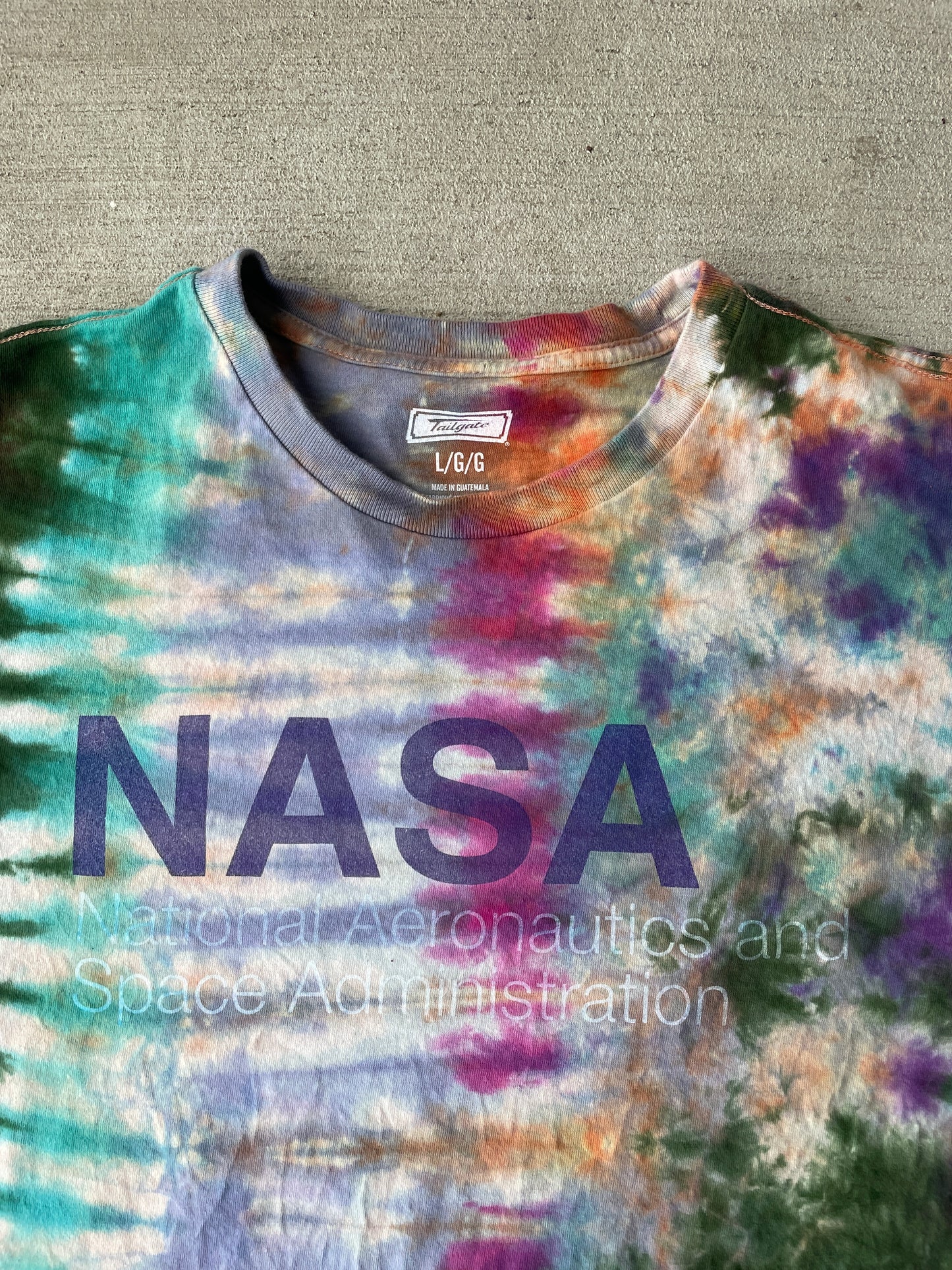 Large Men’s NASA Earth Tones Handmade Tie Dye T-Shirt | Brown and Green Reverse Tie Dye Short Sleeve