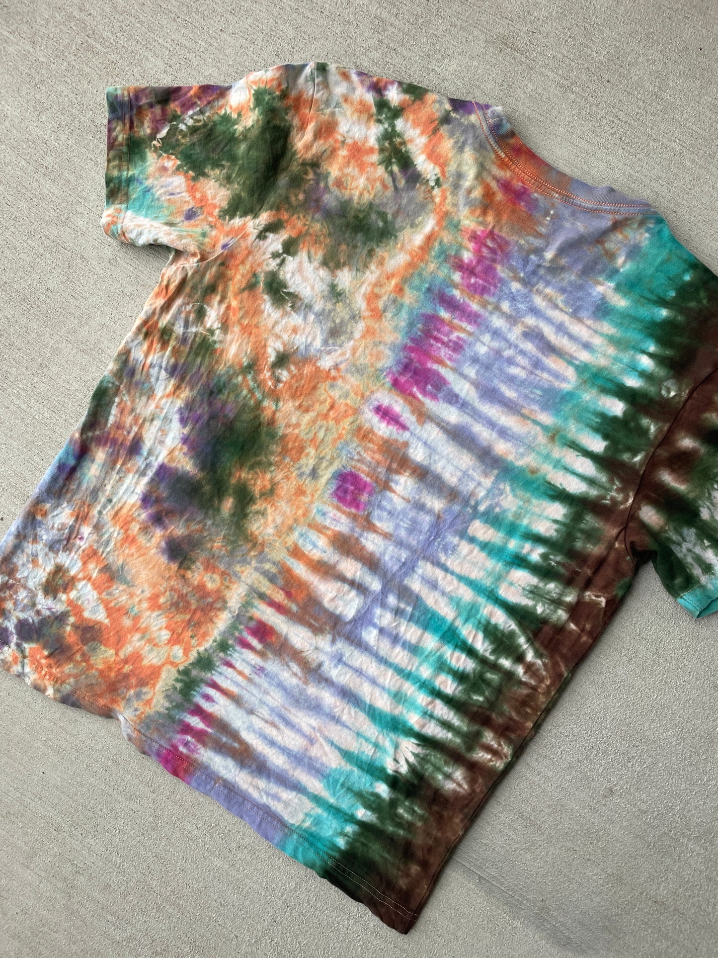 Large Men’s NASA Earth Tones Handmade Tie Dye T-Shirt | Brown and Green Reverse Tie Dye Short Sleeve