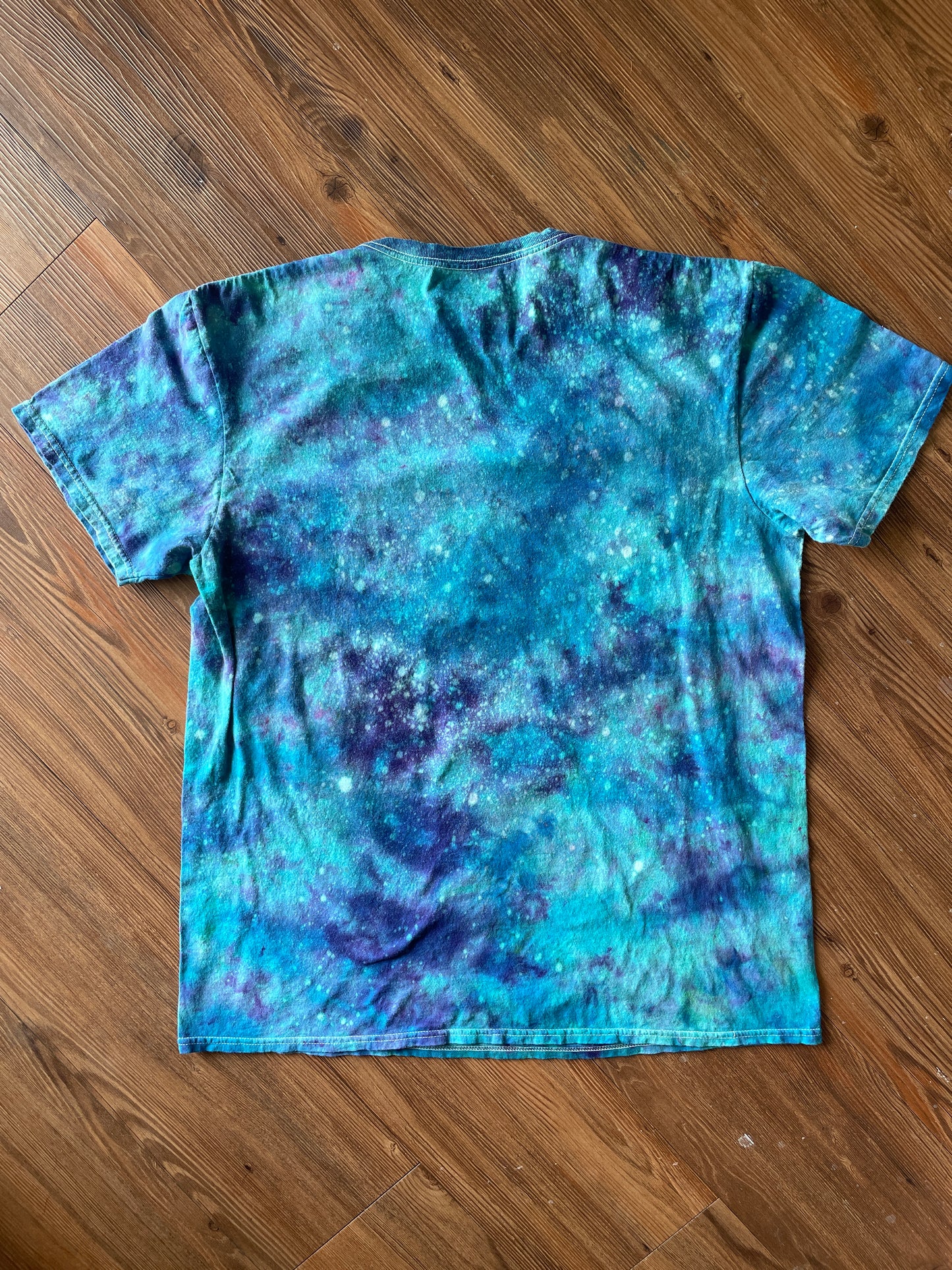 Large Men’s 90s Nickelodeon Handmade Tie Dye T-Shirt | Blue and Orange Galaxy Dye Short Sleeve