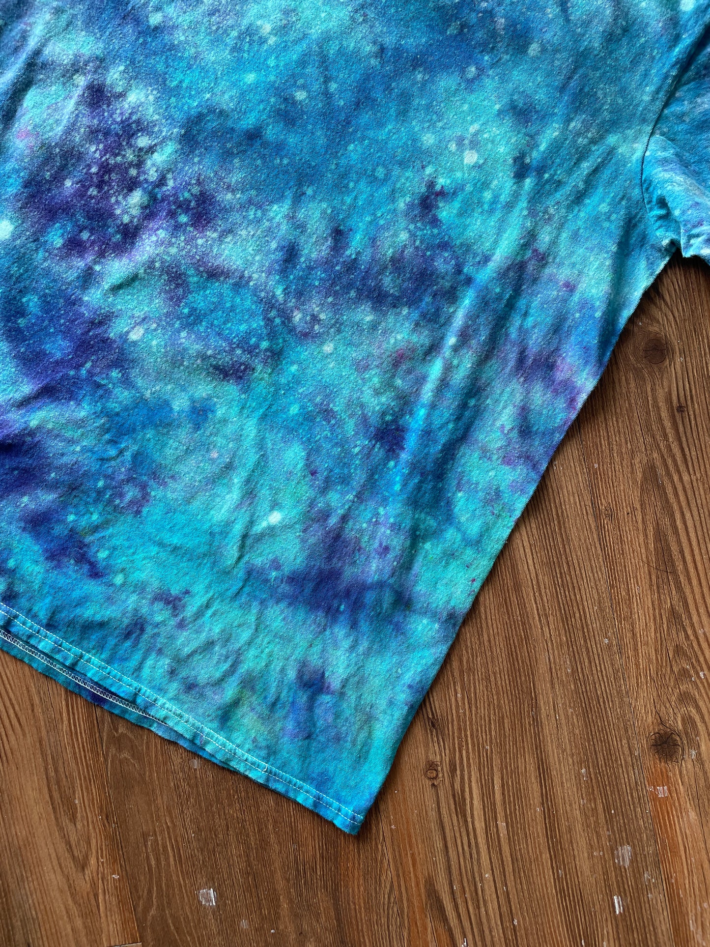 Large Men’s 90s Nickelodeon Handmade Tie Dye T-Shirt | Blue and Orange Galaxy Dye Short Sleeve