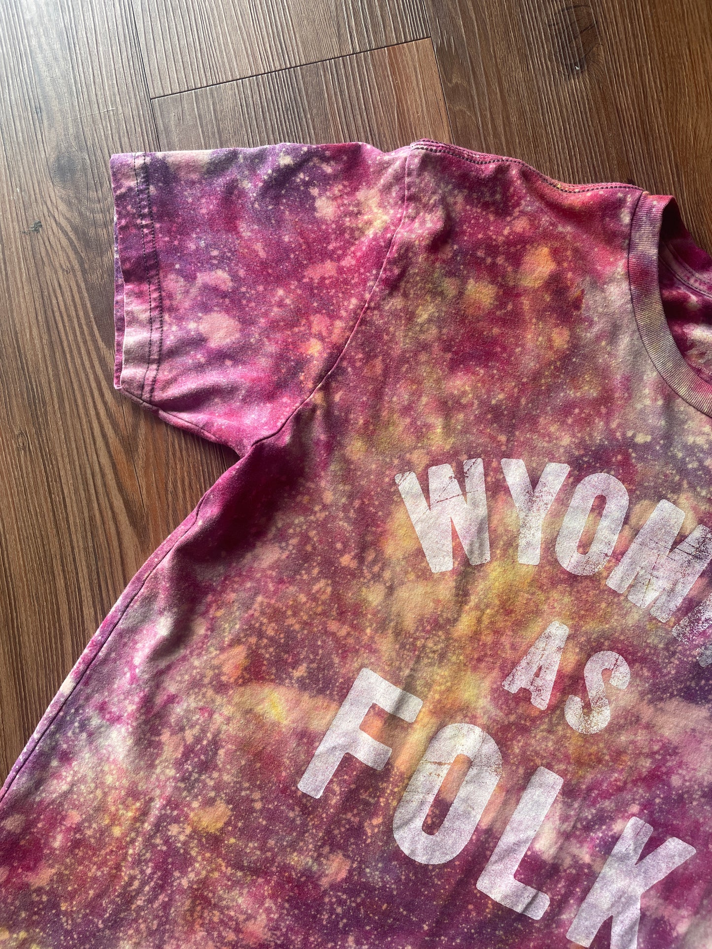 Medium Men’s Wyoming as Folk Handmade Tie Dye T-Shirt | Surf Wyoming Pastel Pink Galaxy Tie Dye Short Sleeve