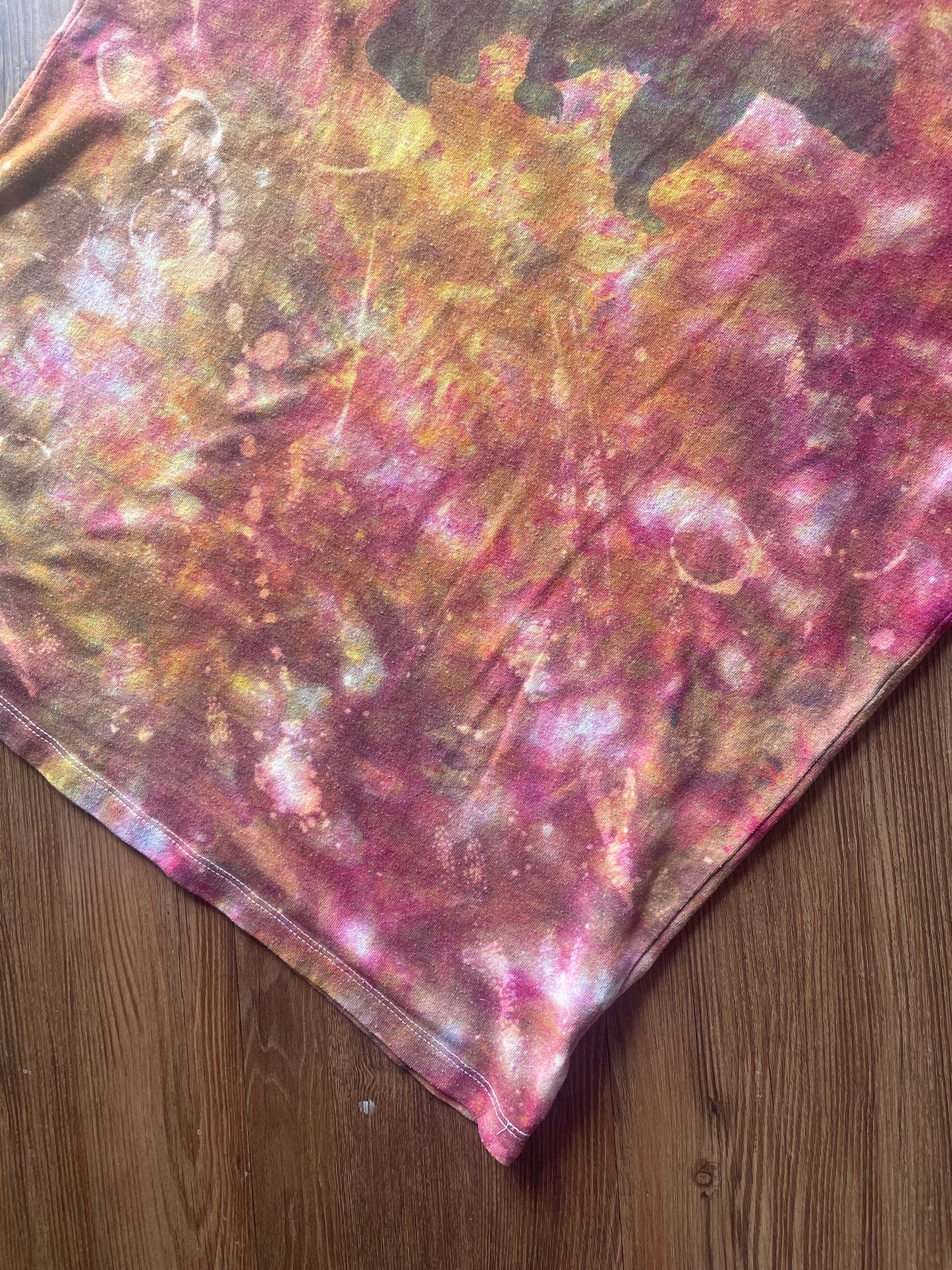 MEDIUM Unisex California Bear Handmade Fire Dye Tie Dye t-shirt | Red Orange Galaxy Dye Short Sleeve Top