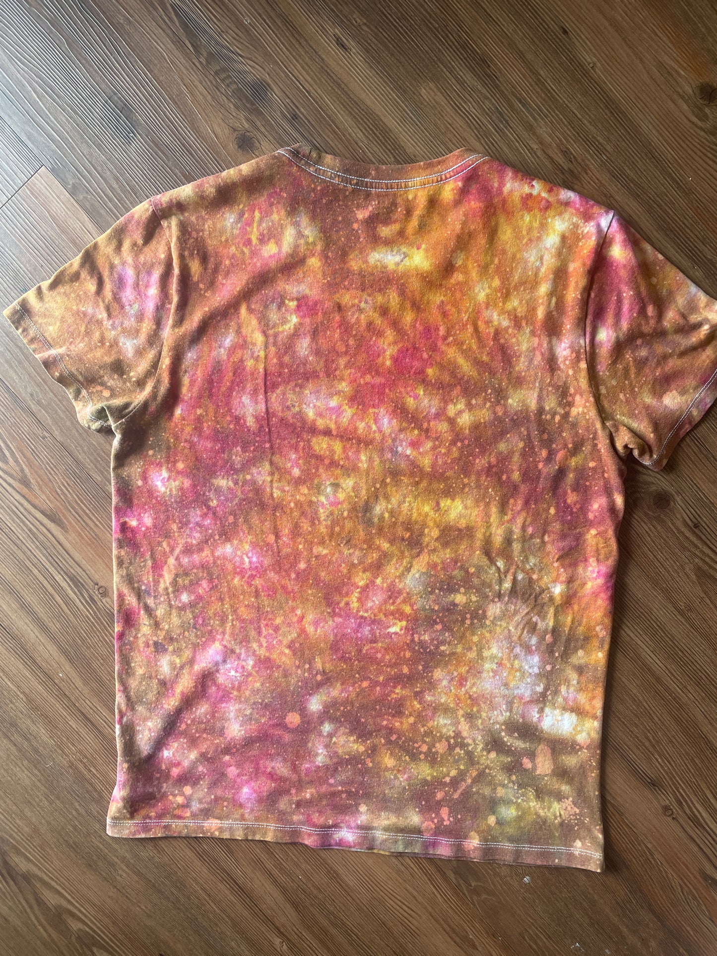 MEDIUM Unisex California Bear Handmade Fire Dye Tie Dye t-shirt | Red Orange Galaxy Dye Short Sleeve Top