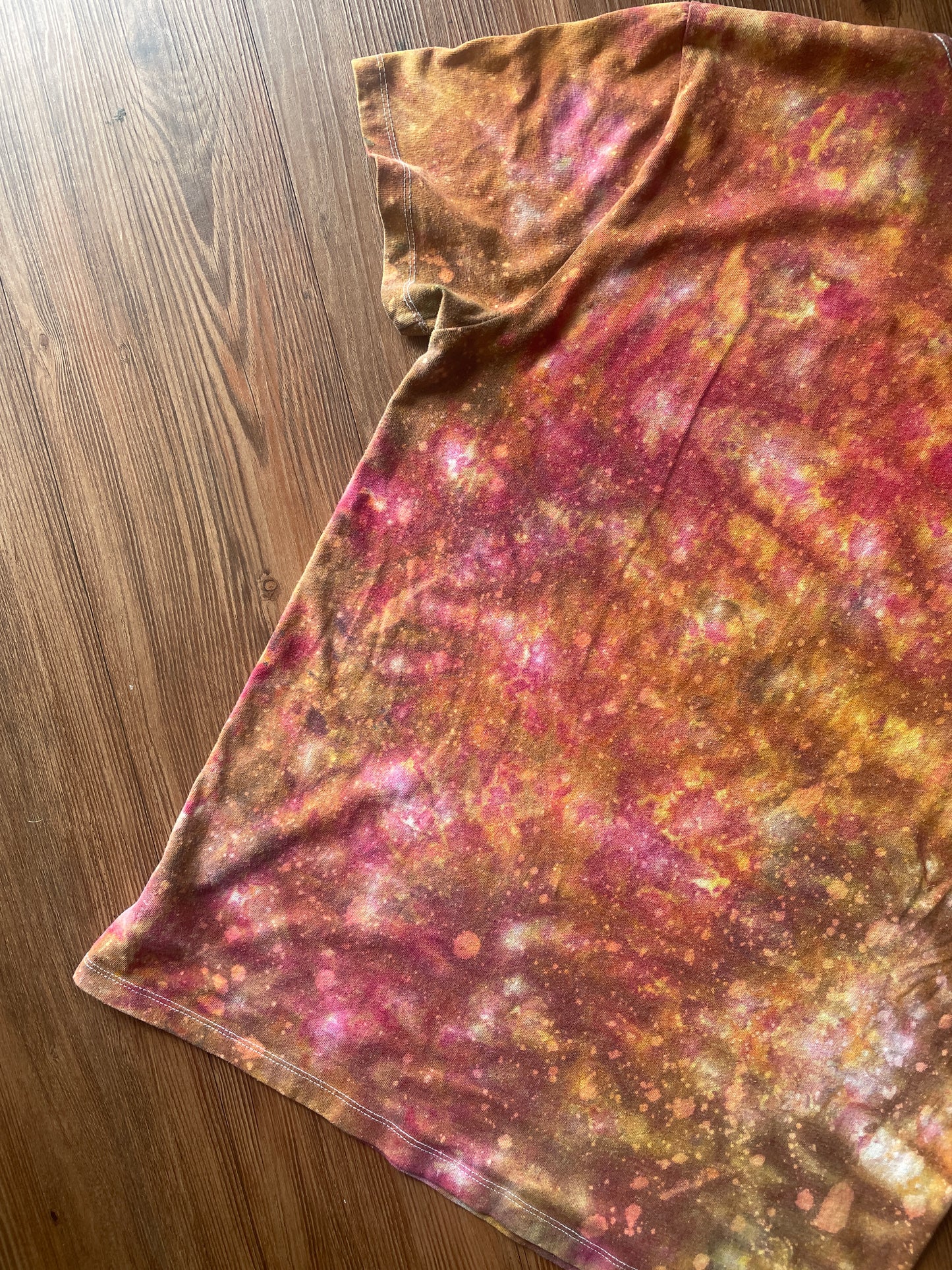 MEDIUM Unisex California Bear Handmade Fire Dye Tie Dye t-shirt | Red Orange Galaxy Dye Short Sleeve Top