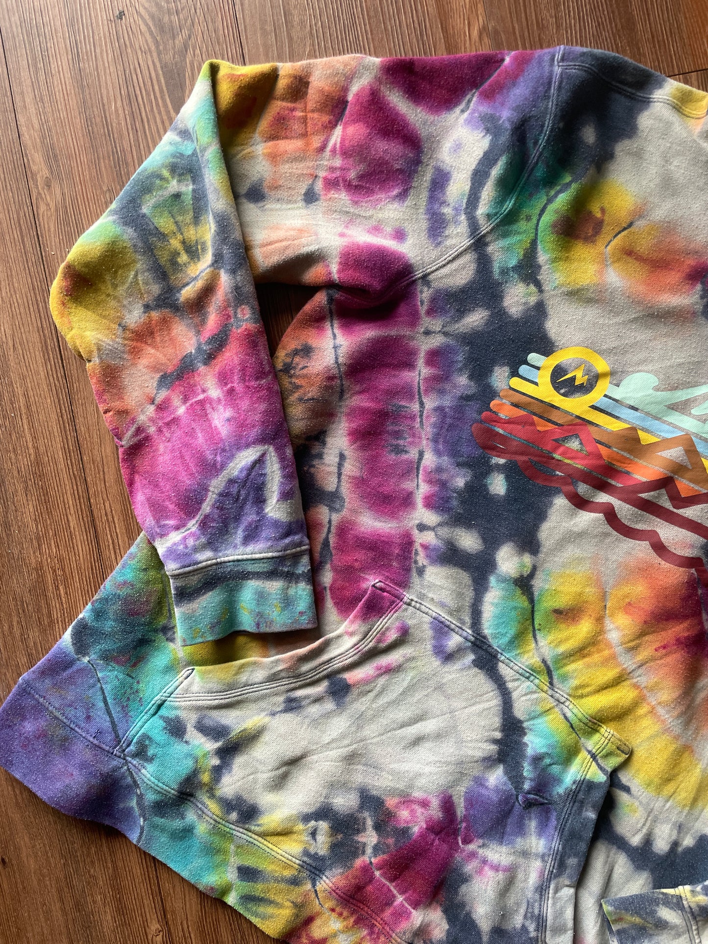 LARGE Men’s Marmot Coastal Mountain Handmade Geode Tie Dye Hoodie | Pastel Rainbow Long Sleeve Sweatshirt