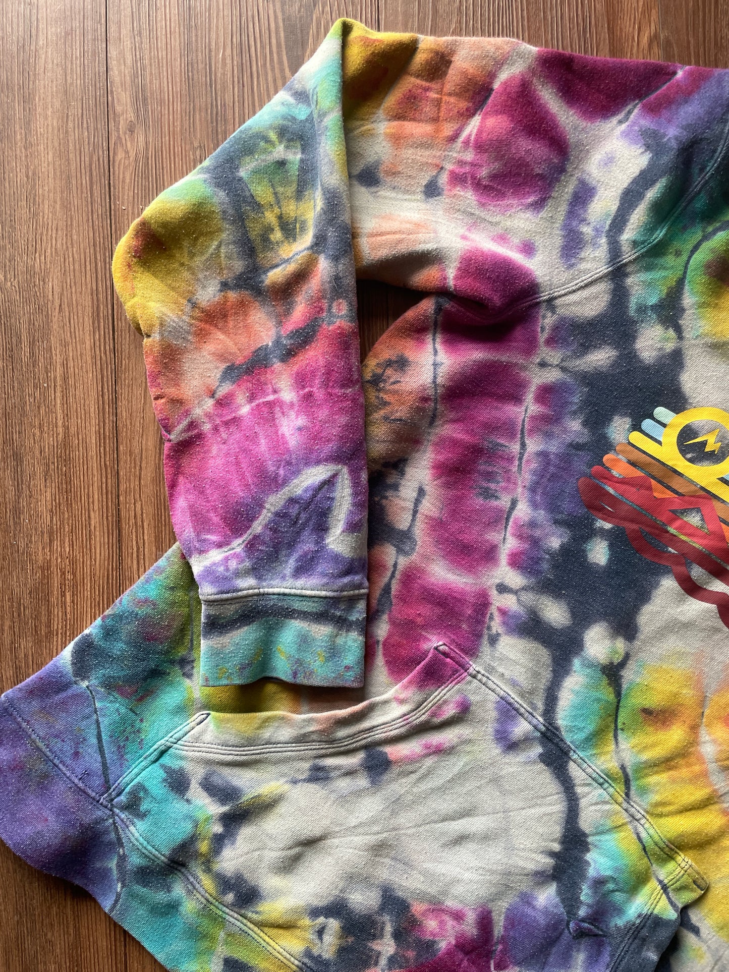 LARGE Men’s Marmot Coastal Mountain Handmade Geode Tie Dye Hoodie | Pastel Rainbow Long Sleeve Sweatshirt