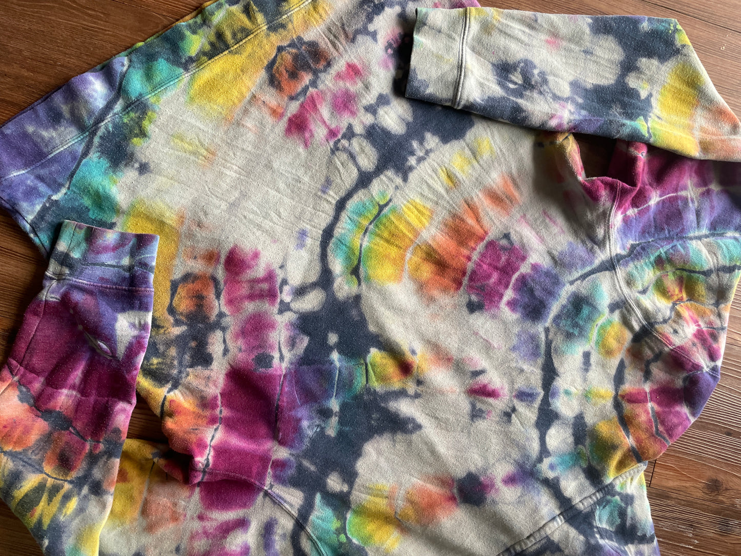 LARGE Men’s Marmot Coastal Mountain Handmade Geode Tie Dye Hoodie | Pastel Rainbow Long Sleeve Sweatshirt