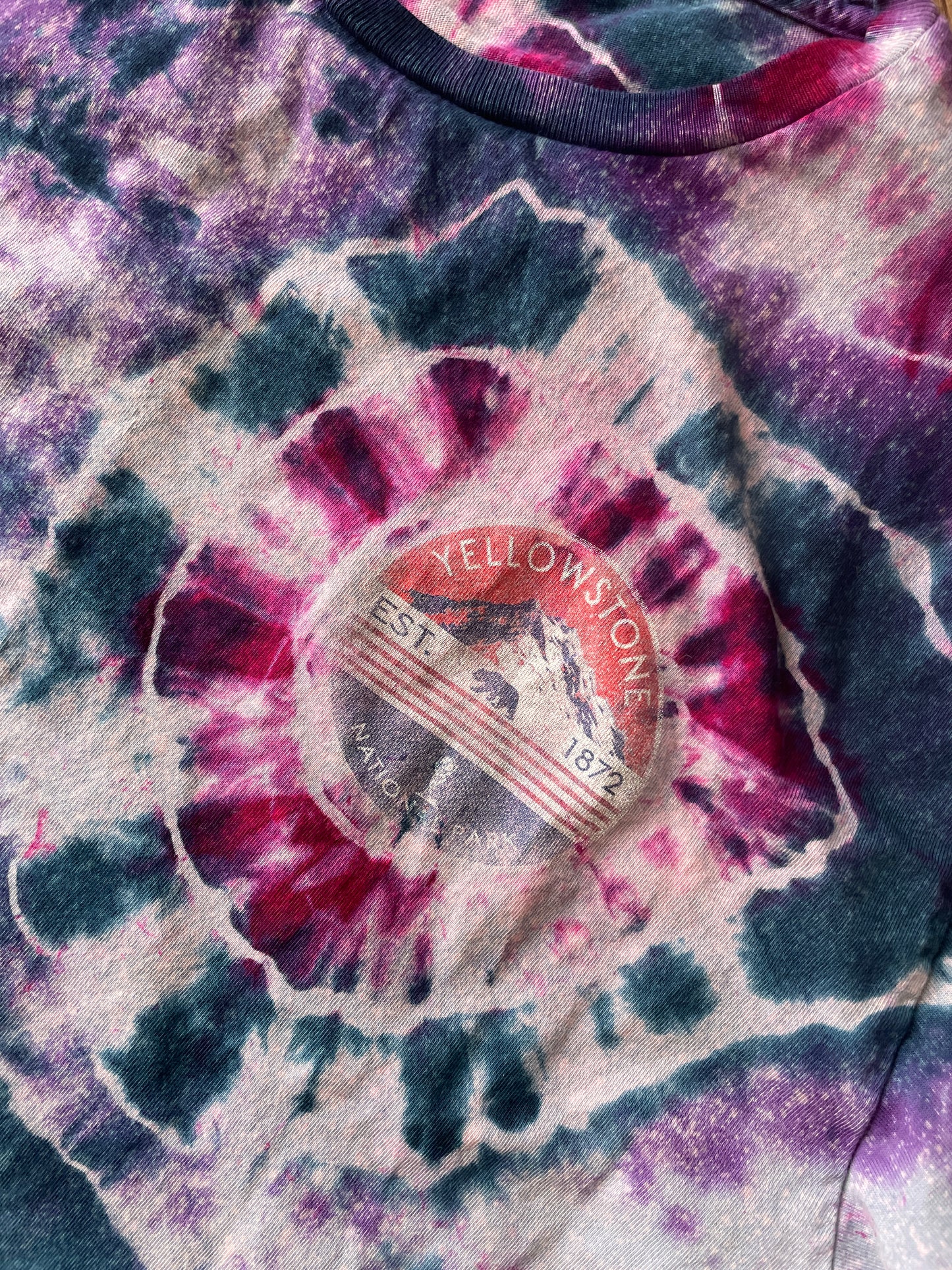 MEDIUM Men’s Yellowstone National Park Handmade Galaxy Geode Tie Dye T-Shirt | Blue, Purple, and Pink Long Sleeve Tee