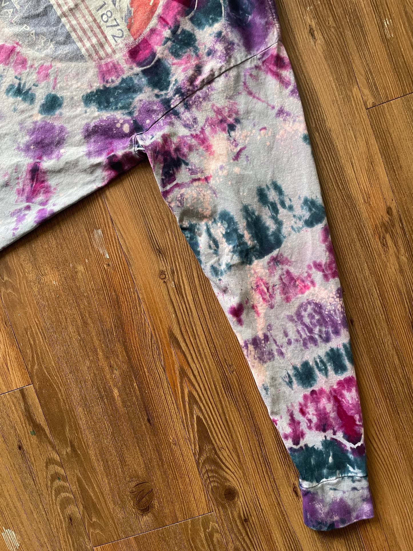 MEDIUM Men’s Yellowstone National Park Handmade Galaxy Geode Tie Dye T-Shirt | Blue, Purple, and Pink Long Sleeve Tee