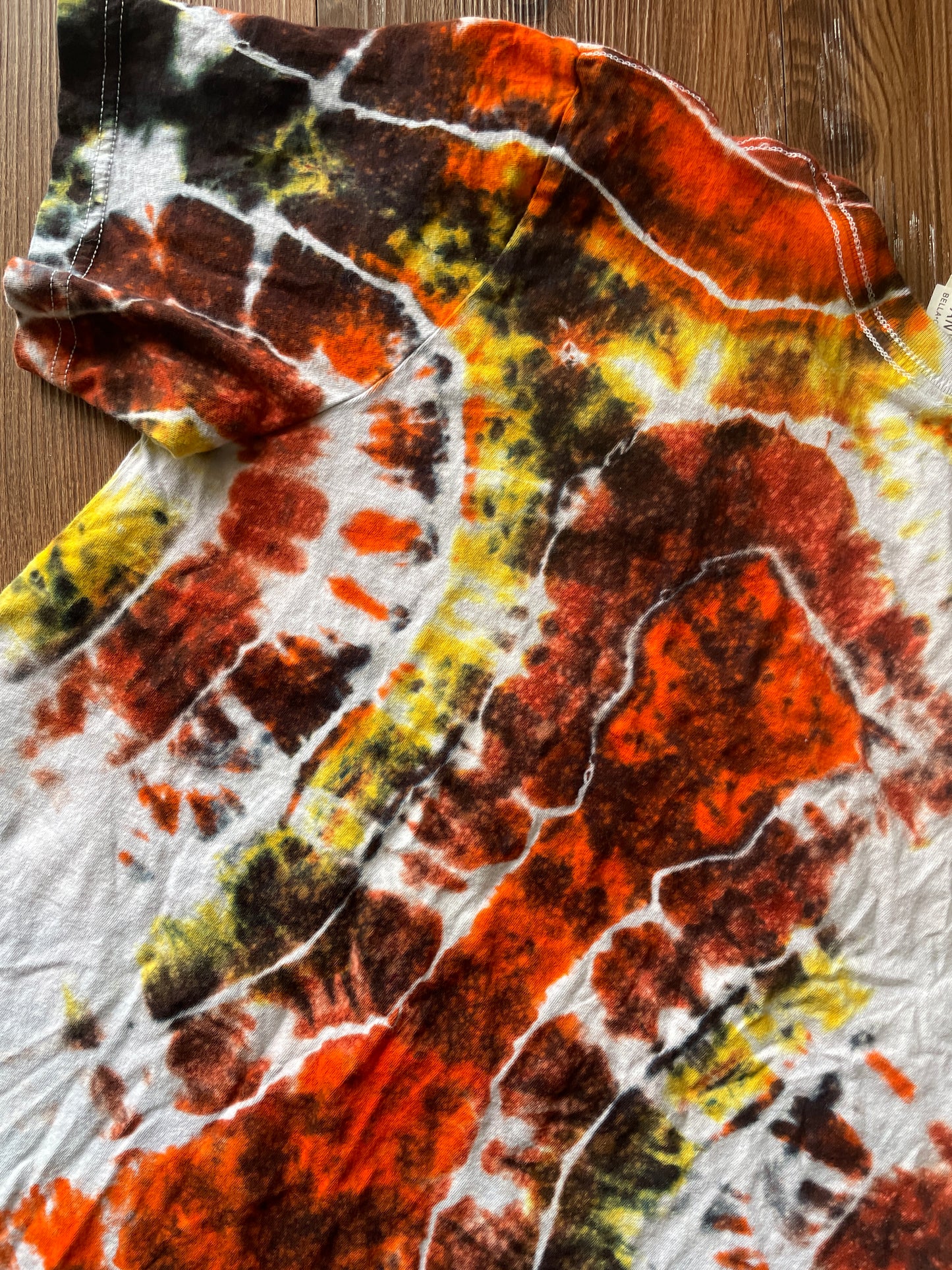 MEDIUM Men’s Wanderlust Campground Montana Handmade Geode Tie Dye T-Shirt | Red, Orange, and Black  Short Sleeve Tee