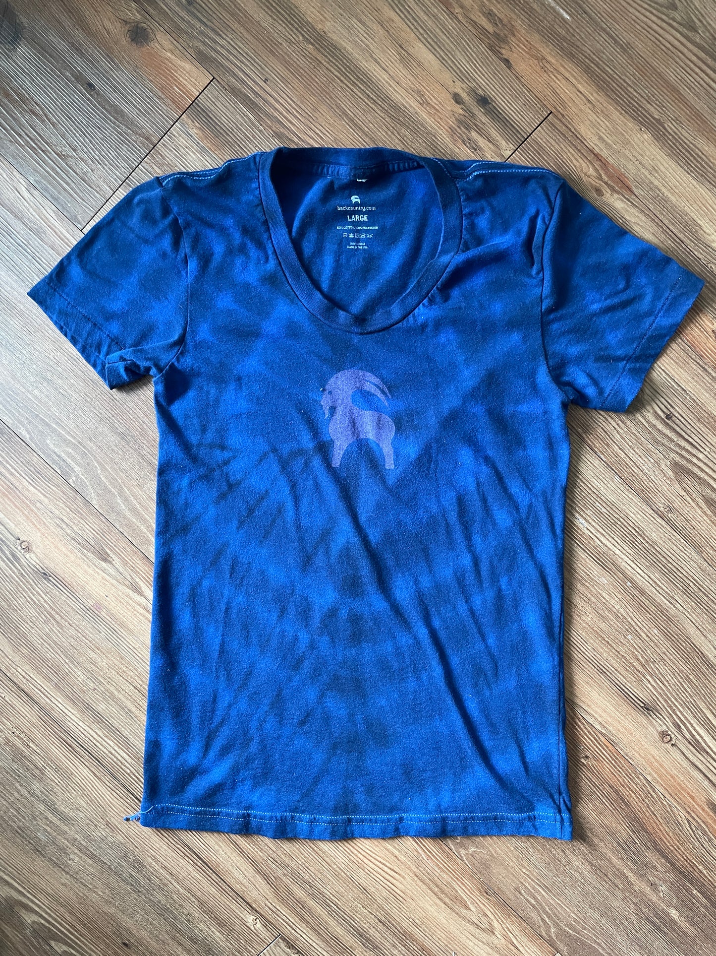 SMALL Women's Backcountry Logo Handmade Tie Dye T-Shirt | One-Of-a-Kind Black and Blue Short SleeveTop