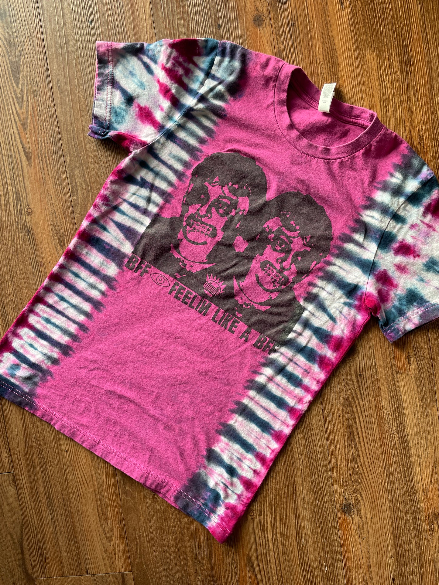 Medium Men’s WEEN Handmade Reverse Tie Dye T-Shirt | Pink and Black Pleated Tie Dye Short Sleeve