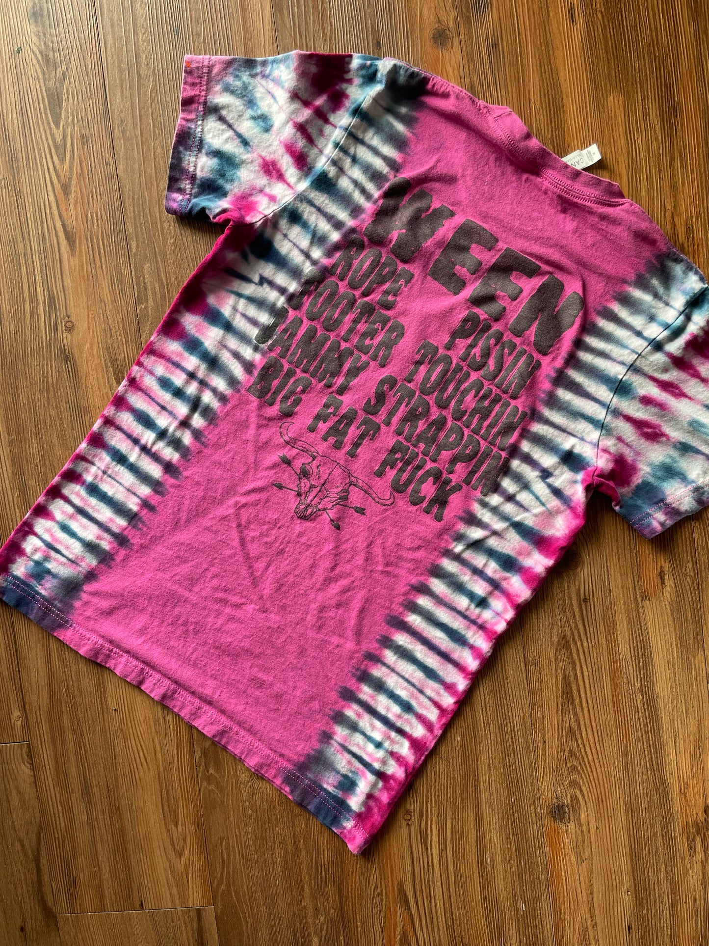 Medium Men’s WEEN Handmade Reverse Tie Dye T-Shirt | Pink and Black Pleated Tie Dye Short Sleeve