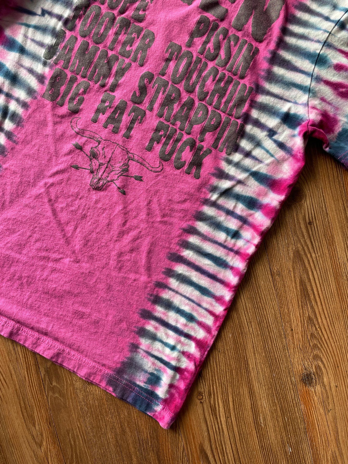 Medium Men’s WEEN Handmade Reverse Tie Dye T-Shirt | Pink and Black Pleated Tie Dye Short Sleeve