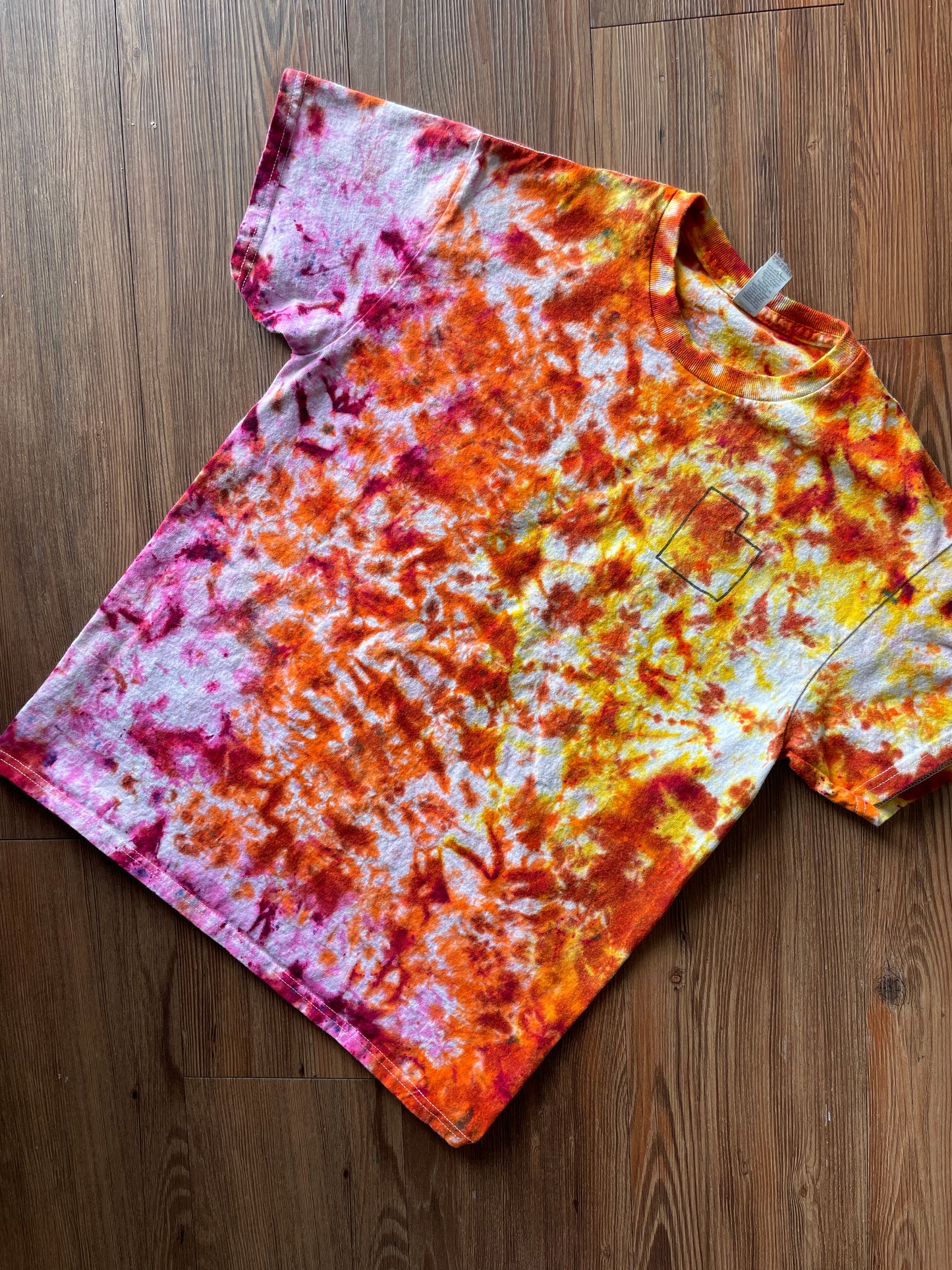 Medium Men’s The Lab Project Handmade Tie Dye T-Shirt | Pink, Orange, and Yellow Crumpled Tie Dye Short Sleeve