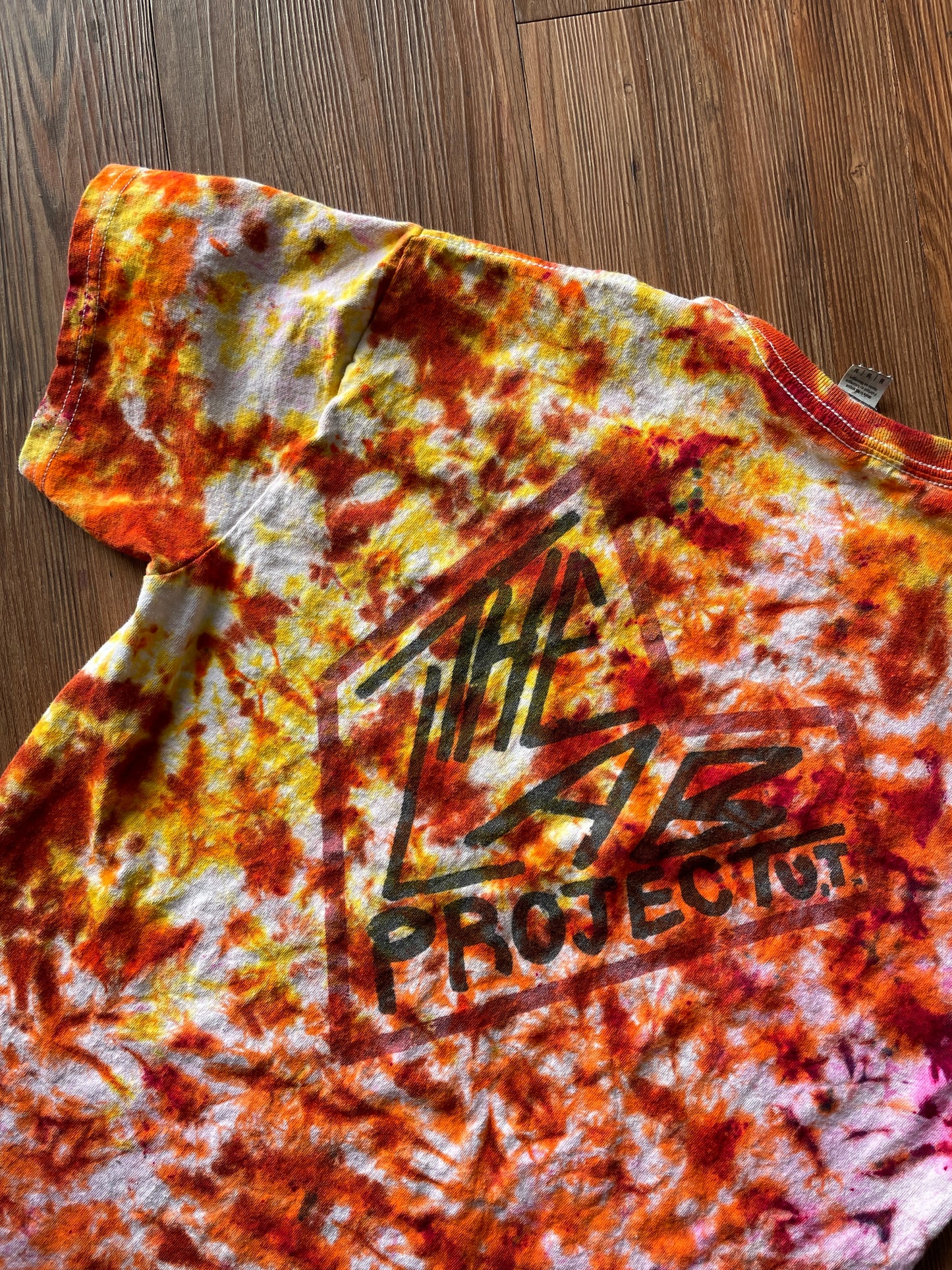 Medium Men’s The Lab Project Handmade Tie Dye T-Shirt | Pink, Orange, and Yellow Crumpled Tie Dye Short Sleeve