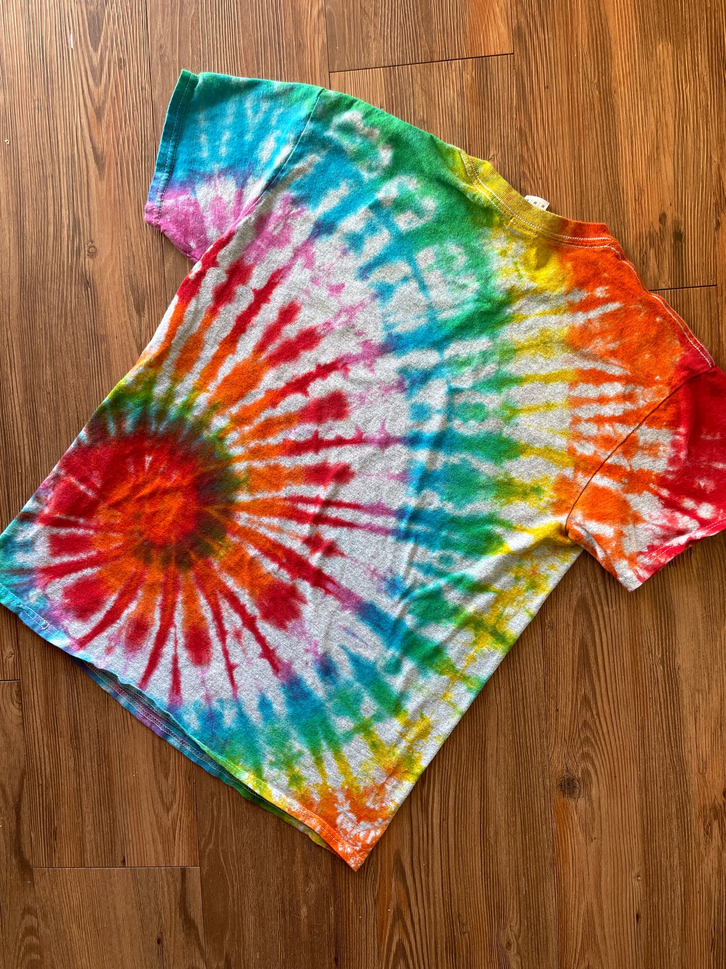 MEDIUM Men’s Be A Nice Human Handmade Tie Dye T-Shirt | One-Of-a-Kind Rainbow Spiral Short Sleeve