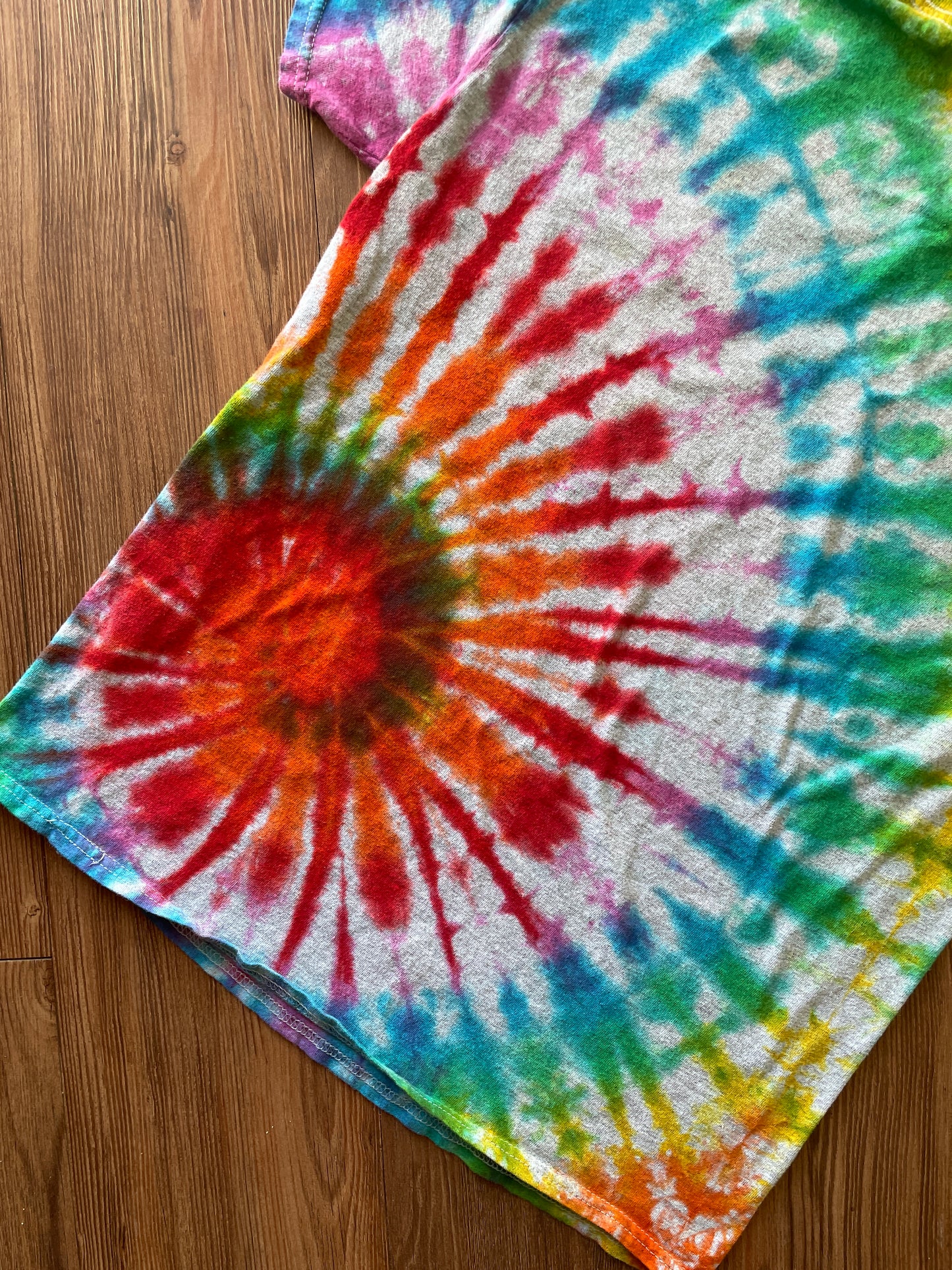 MEDIUM Men’s Be A Nice Human Handmade Tie Dye T-Shirt | One-Of-a-Kind Rainbow Spiral Short Sleeve