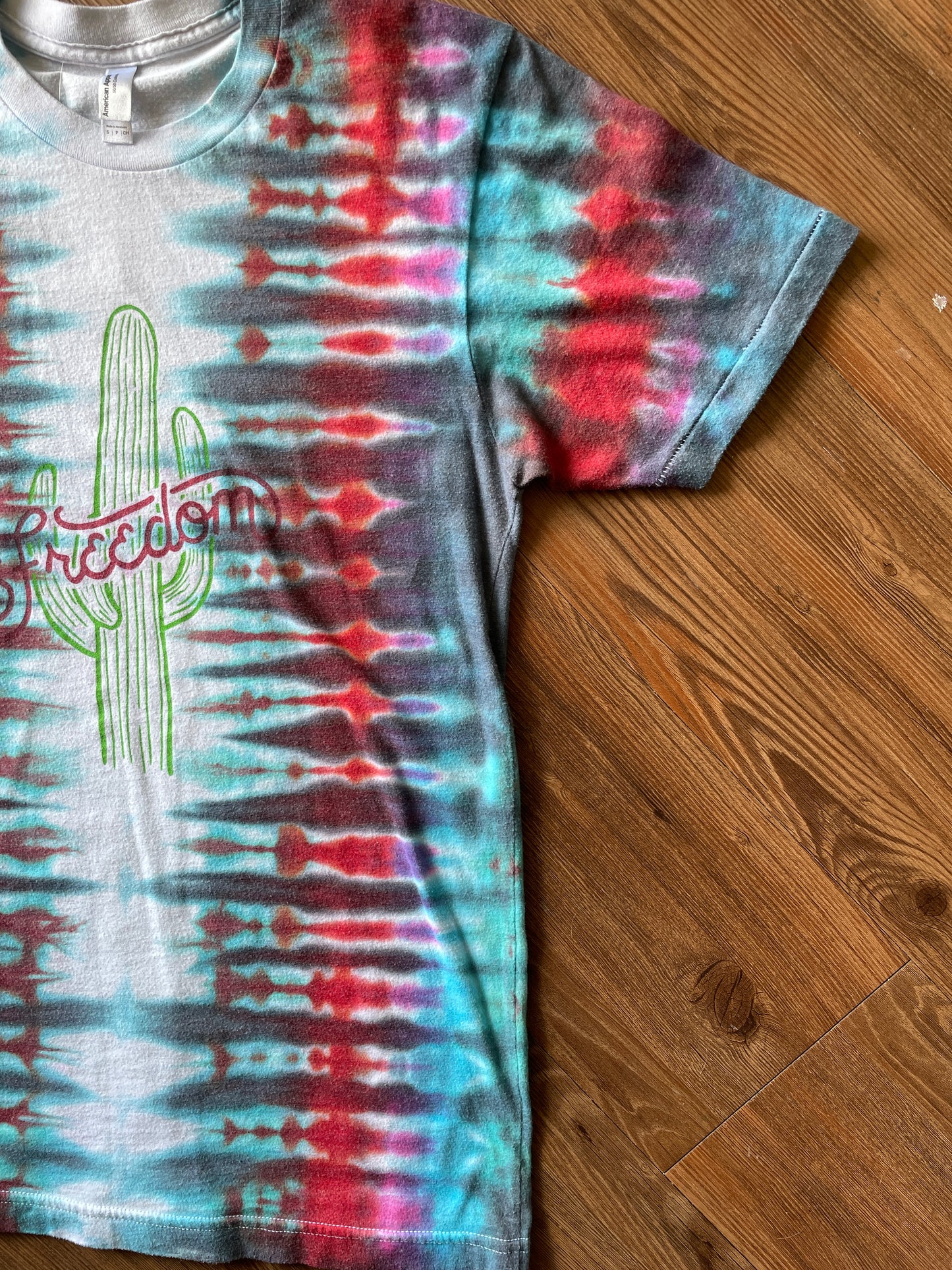 SMALL Unisex American Apparel Freedom Handmade Tie Dye T-Shirt | One-Of-a-Kind Red, Blue, and Gray Pleated Short Sleeve