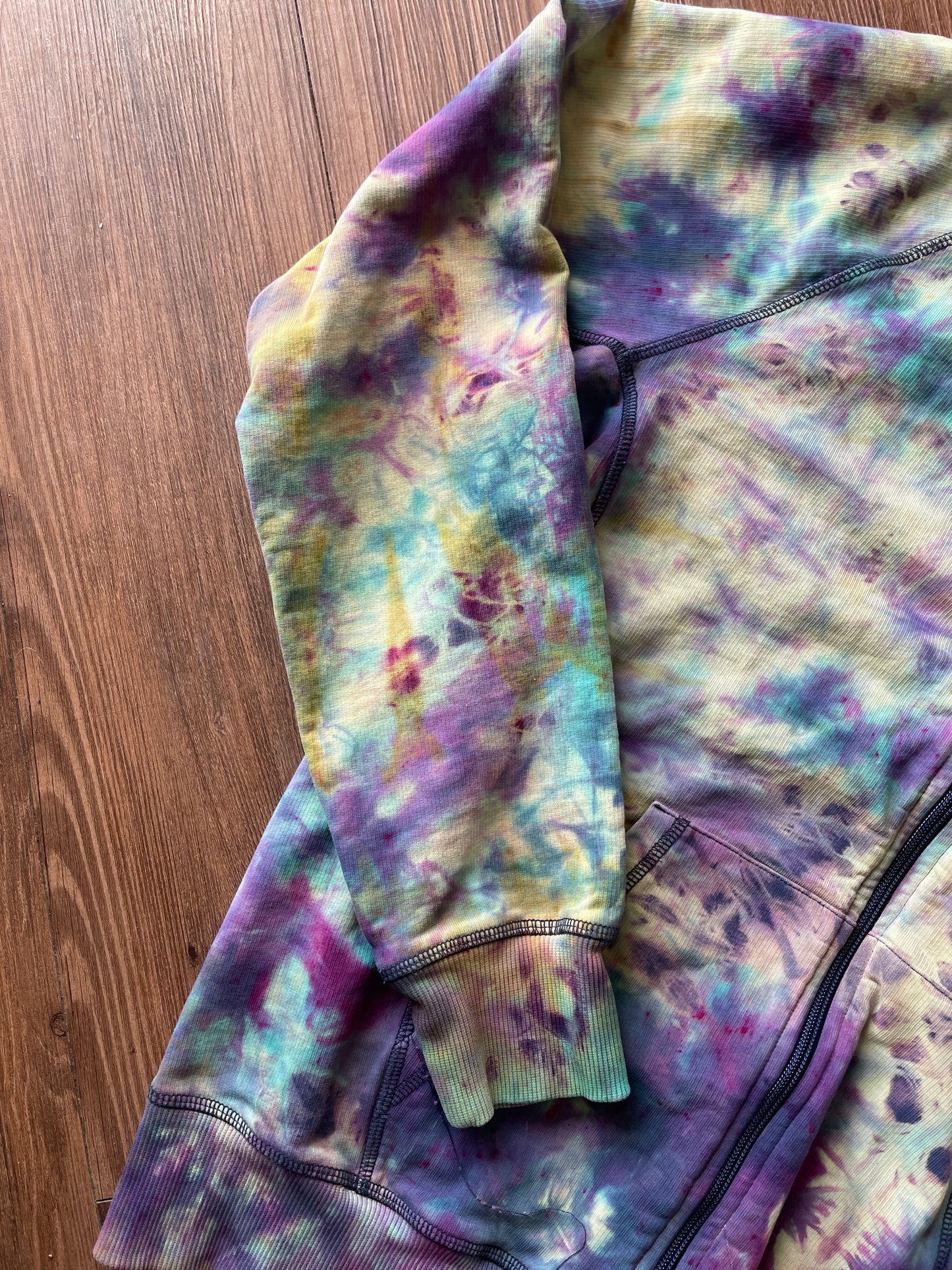MEDIUM Men’s Black Diamond Chalked Up Handmade Tie Dye Hoodie | One-Of-a-Kind Pastel Purple and Blue Long Sleeve Sweatshirt