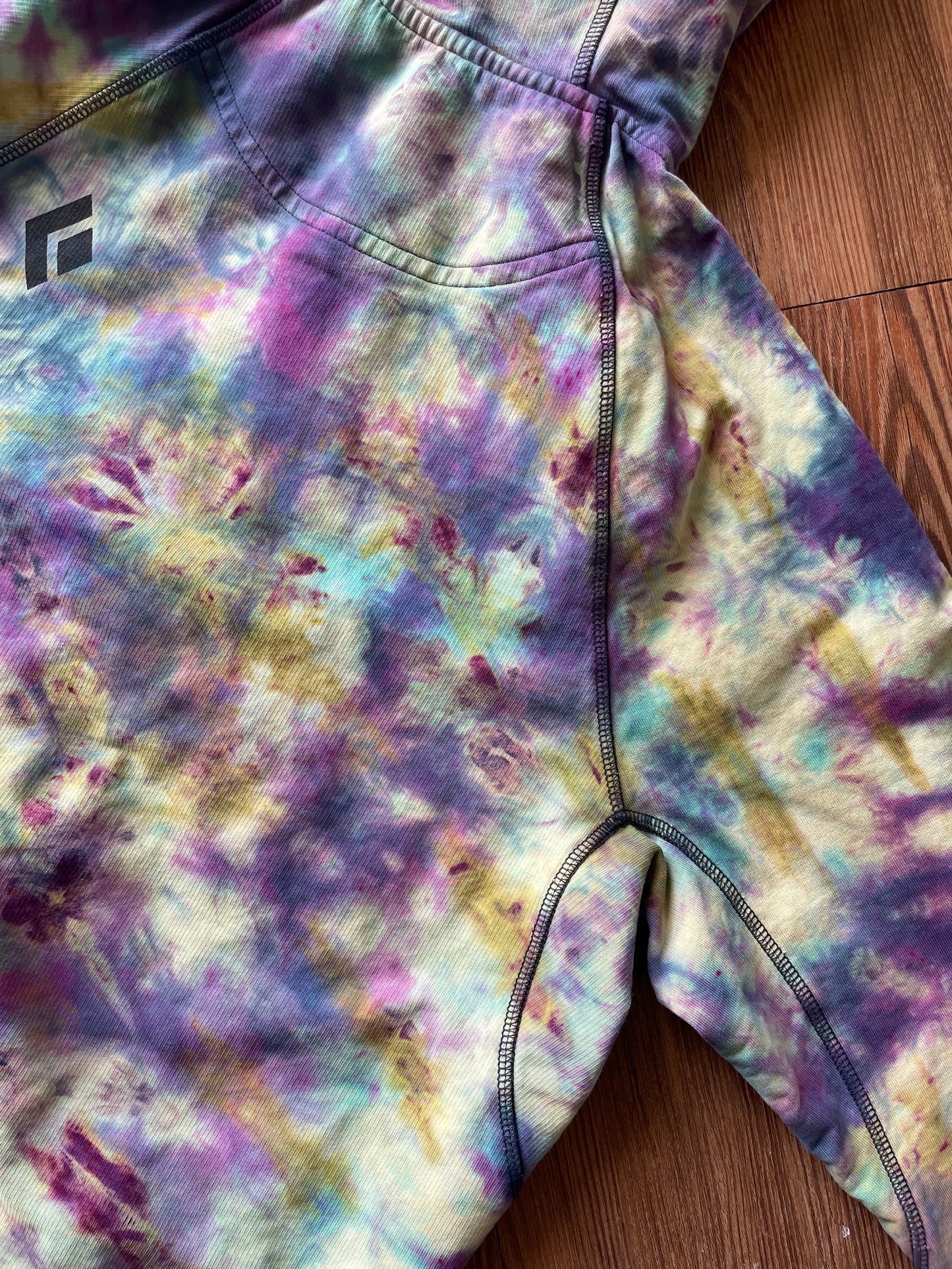 MEDIUM Men’s Black Diamond Chalked Up Handmade Tie Dye Hoodie | One-Of-a-Kind Pastel Purple and Blue Long Sleeve Sweatshirt