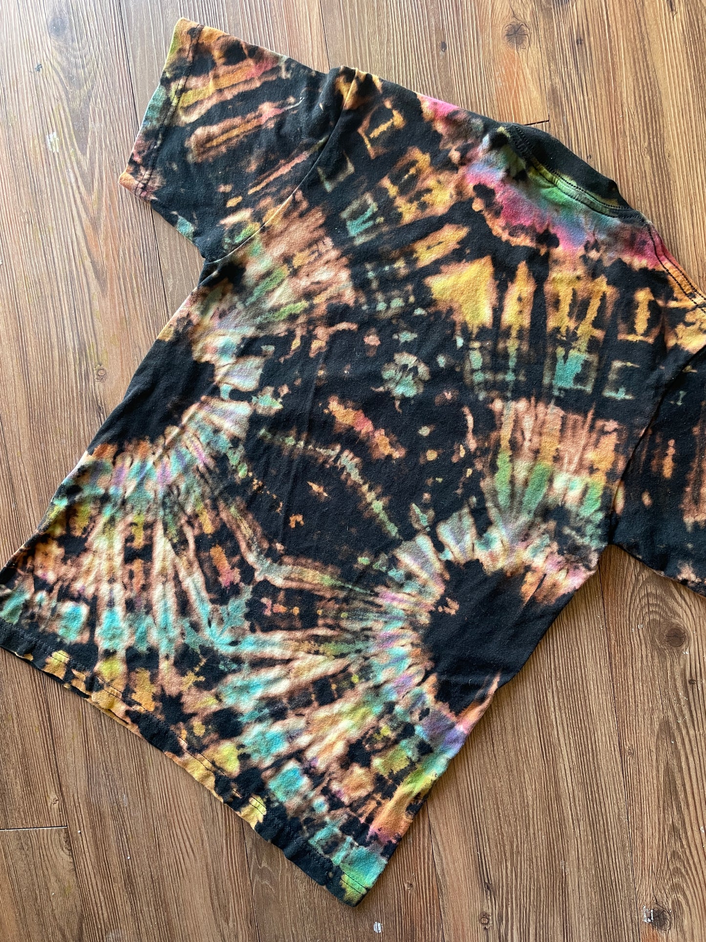 MEDIUM Men’s Nirvana Come As You Are Handmade Tie Dye T-Shirt | One-Of-a-Kind Pastel Rainbow and Black Short Sleeve