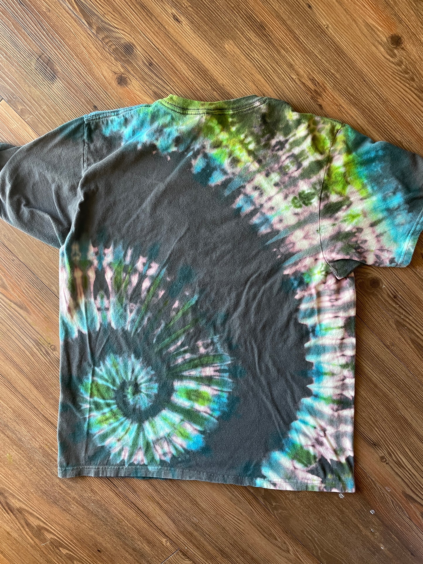 LARGE Men’s Go Outside Handmade Tie Dye T-Shirt | One-Of-a-Kind Gray, Blue, and Green Short Sleeve