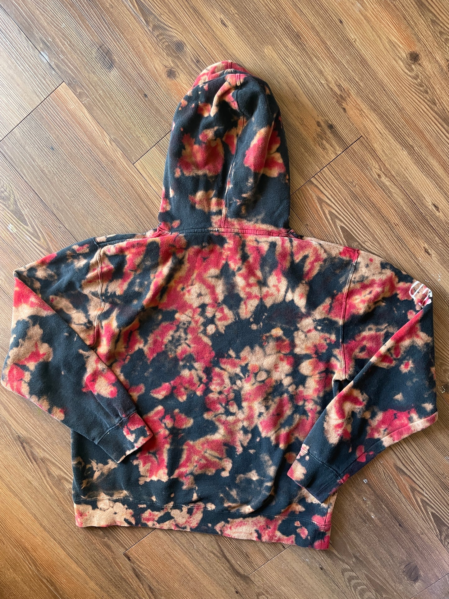 MEDIUM Men’s Avenged Sevenfold Handmade Tie Dye Hoodie | One-Of-a-Kind Red and Black Long Sleeve Sweatshirt