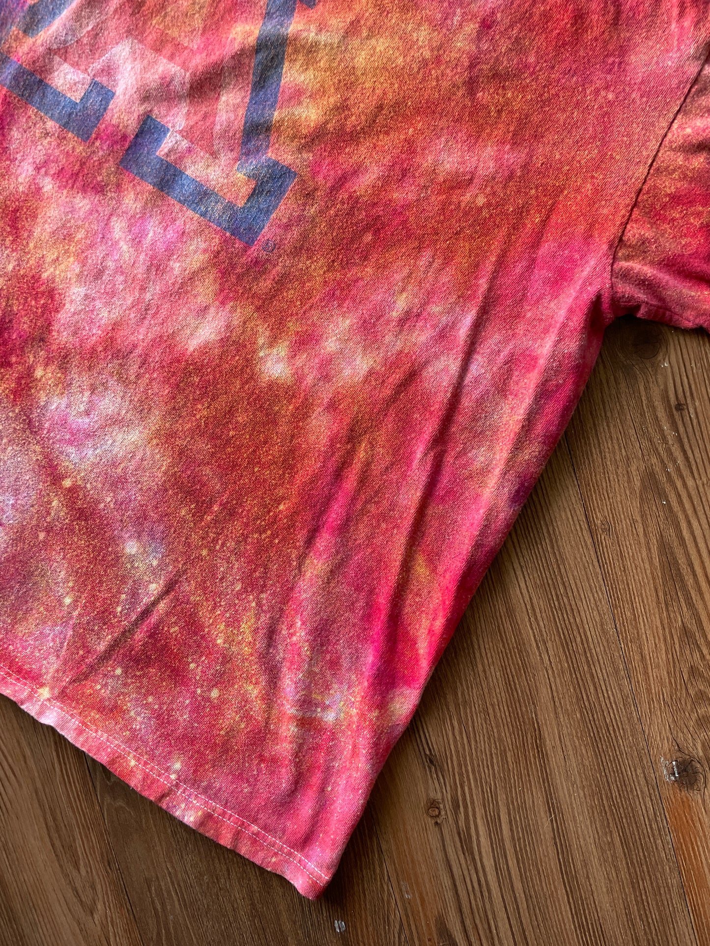 XL Men’s University of Arizona Galaxy Handmade Tie Dye T-Shirt | One-Of-a-Kind Pastel Pink and Red Short Sleeve