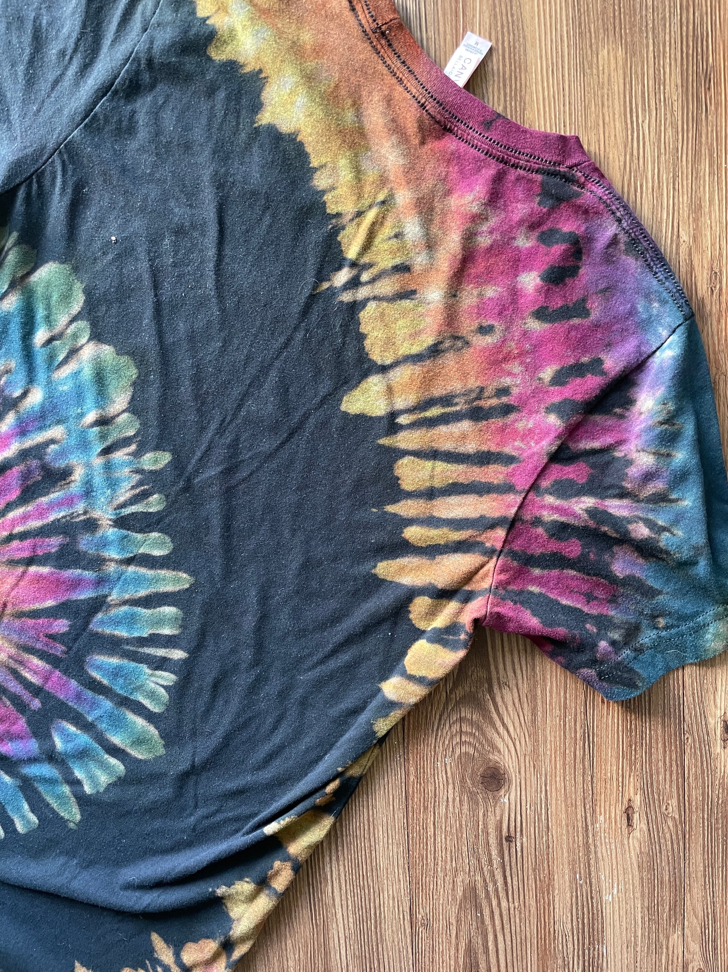 MEDIUM Men’s Climb On Sign Language Handmade Tie Dye T-Shirt | One-Of-a-Kind Black and Rainbow Short Sleeve