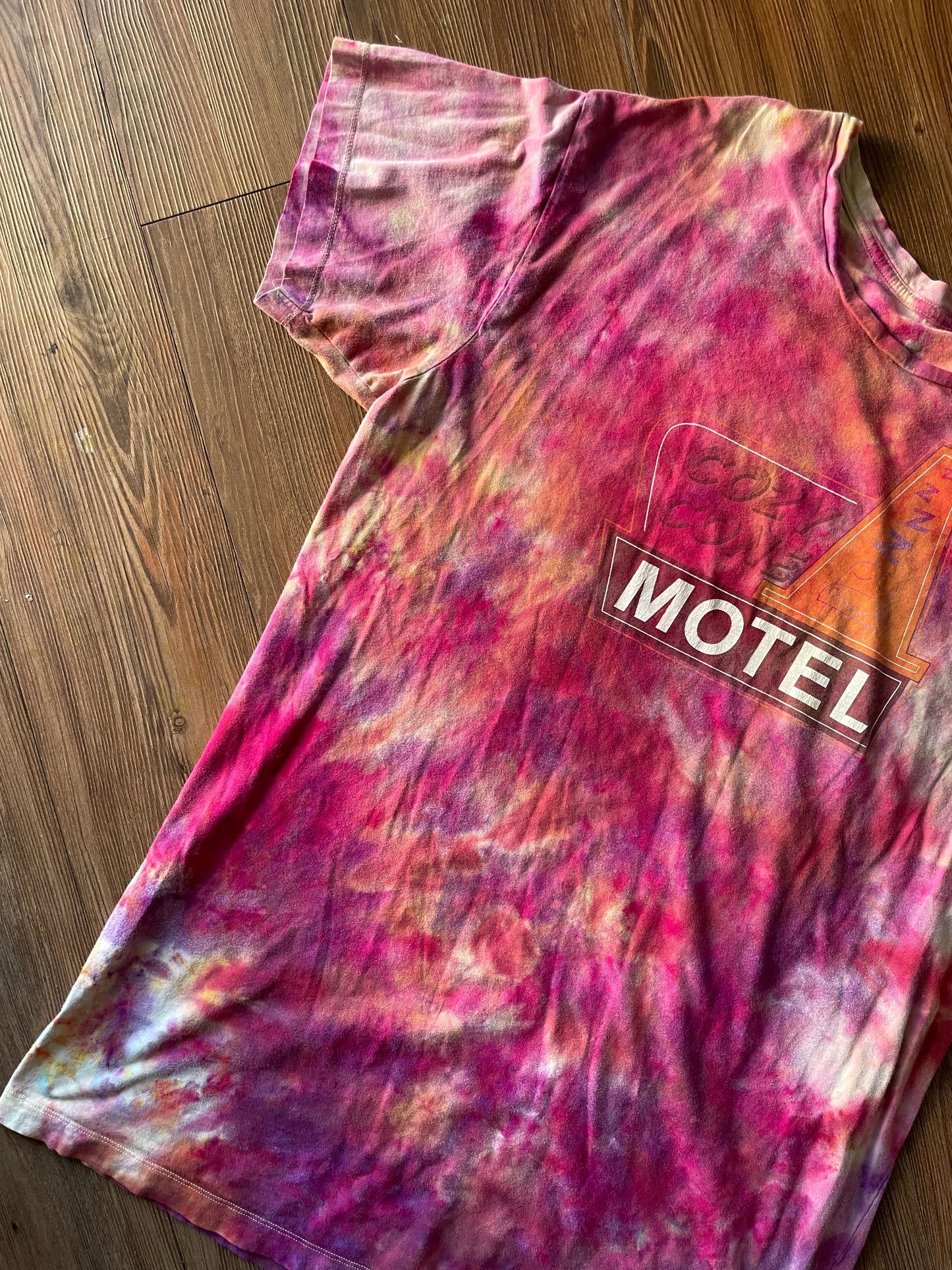 ONE SIZE Men’s Cozy Cone Motel Galaxy Handmade Tie Dye Sleep Shirt | One-Of-a-Kind Pink and Purple Short Sleeve
