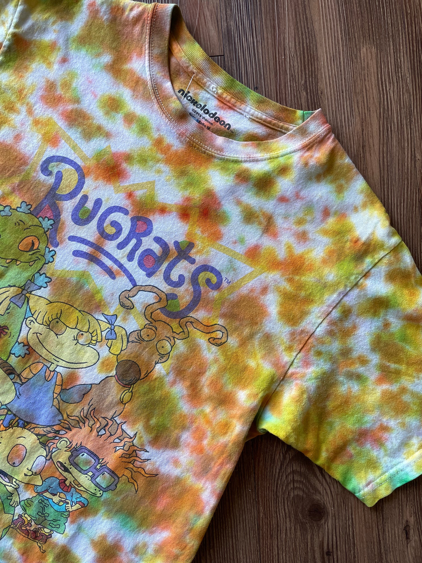 Medium Men’s Rugrats Handmade Tie Dye T-Shirt | Green and Orange 90s Nickelodeon Slime Tie Dye Short Sleeve