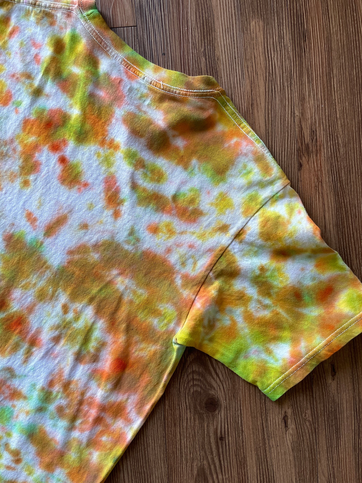 Medium Men’s Rugrats Handmade Tie Dye T-Shirt | Green and Orange 90s Nickelodeon Slime Tie Dye Short Sleeve