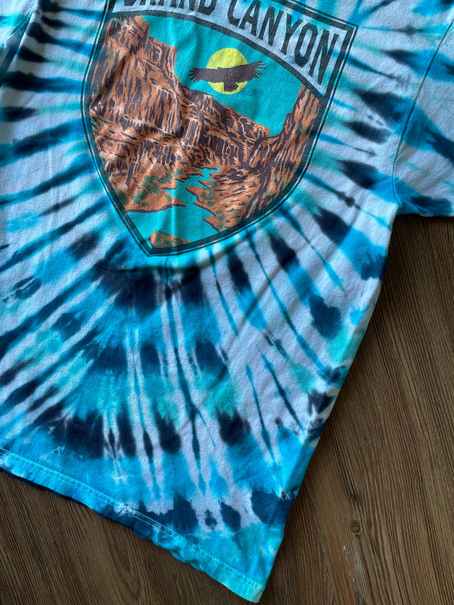 Medium Men’s Columbia Grand Canyon Handmade Tie Dye T-Shirt | Blue and Black Pleated Tie Dye Short Sleeve