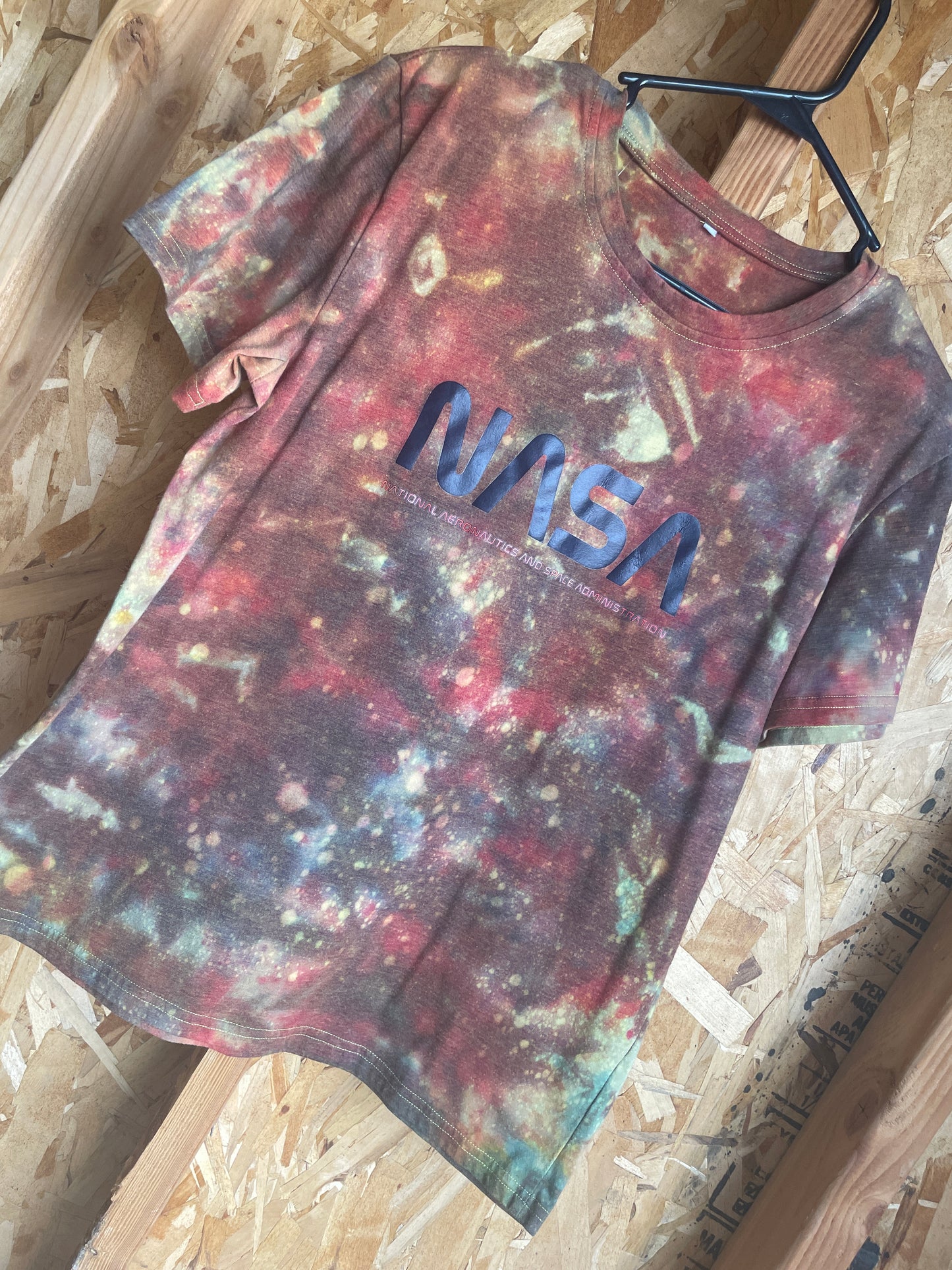Medium Men’s NASA Handmade Tie Dye T-Shirt | Earth Tones Galaxy Ice Dye Tie Dye Short Sleeve
