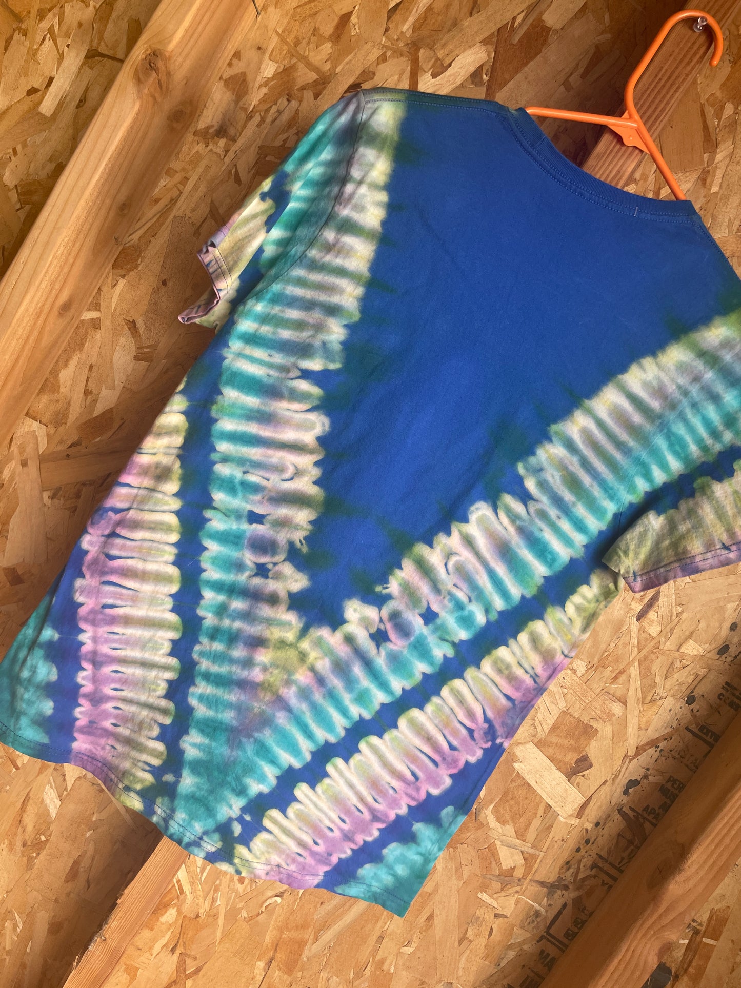 Medium Men’s Sonic the Hedgehog I Tried Handmade Tie Dye T-Shirt | Blue and Yellow Pastel Pleated Tie Dye Short Sleeve