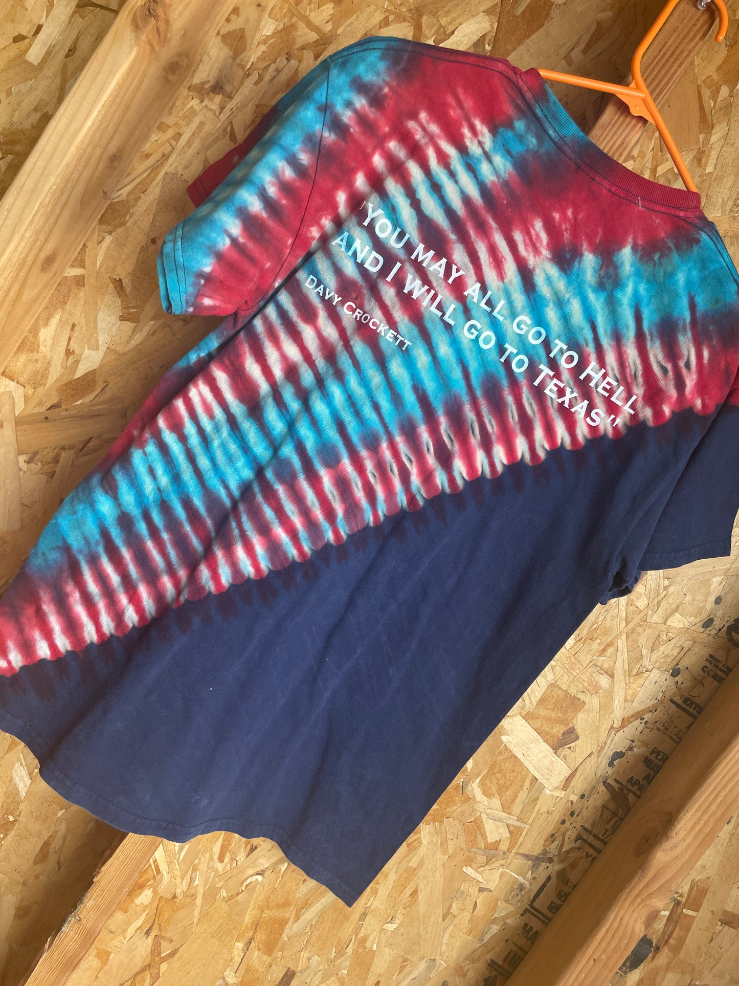 Medium Men’s Texas Davy Crockett Handmade Tie Dye T-Shirt | Red White and Blue Pleated Tie Dye Short Sleeve